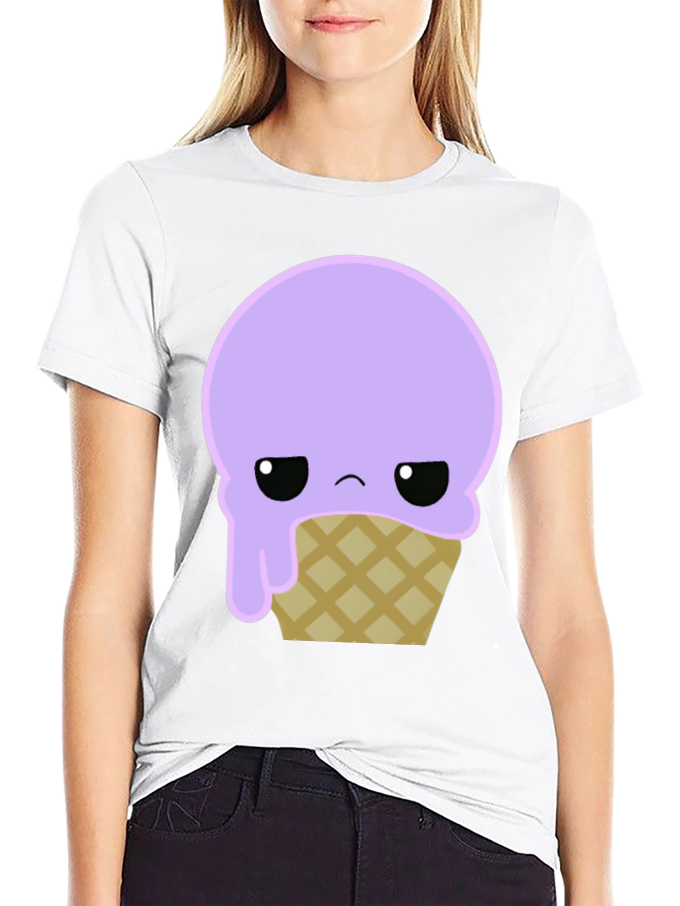 Sad Ice Cream Cone Graphic Tee - Black