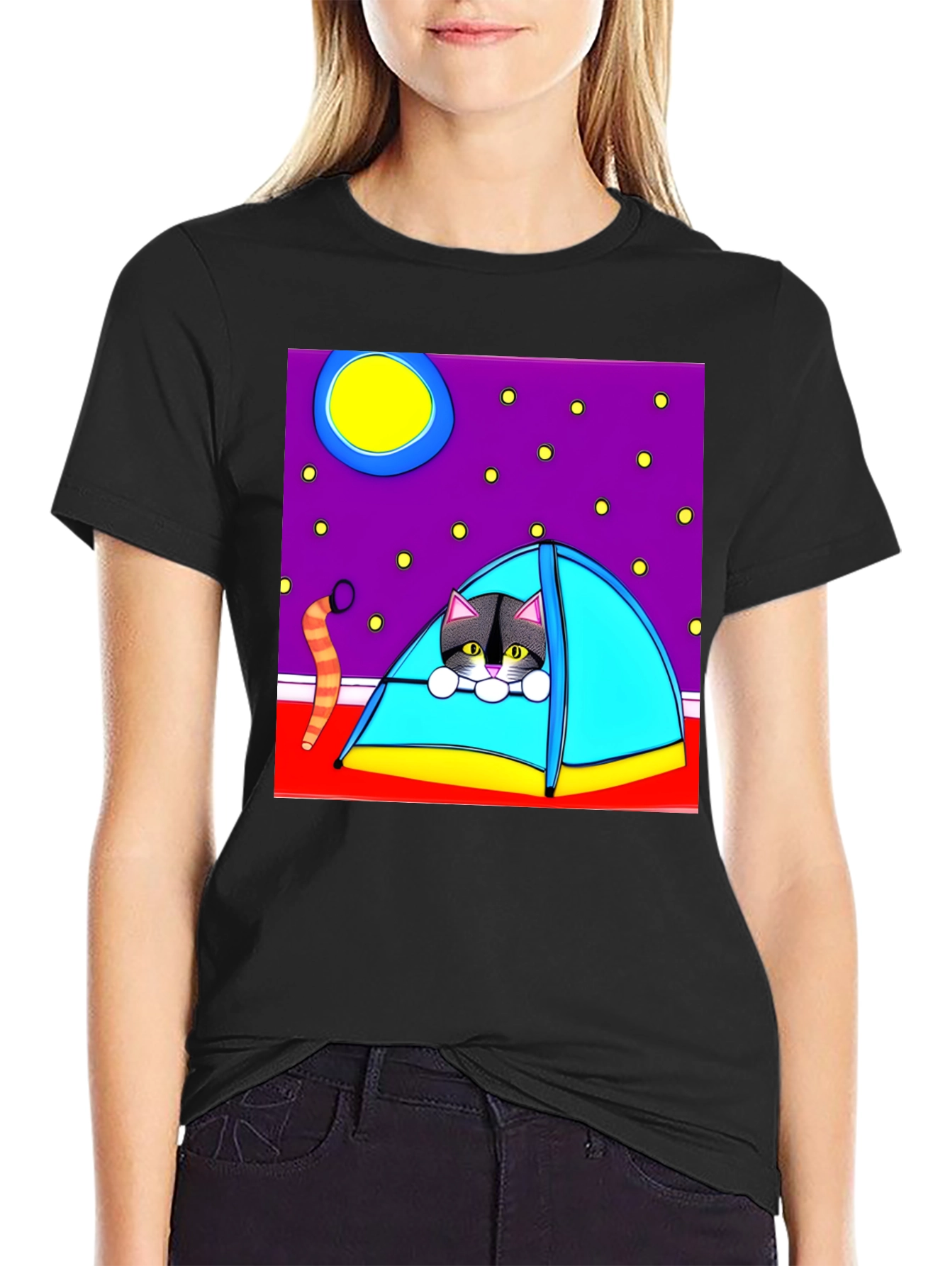 Cat Camping T-Shirt - Cute Cartoon Tee