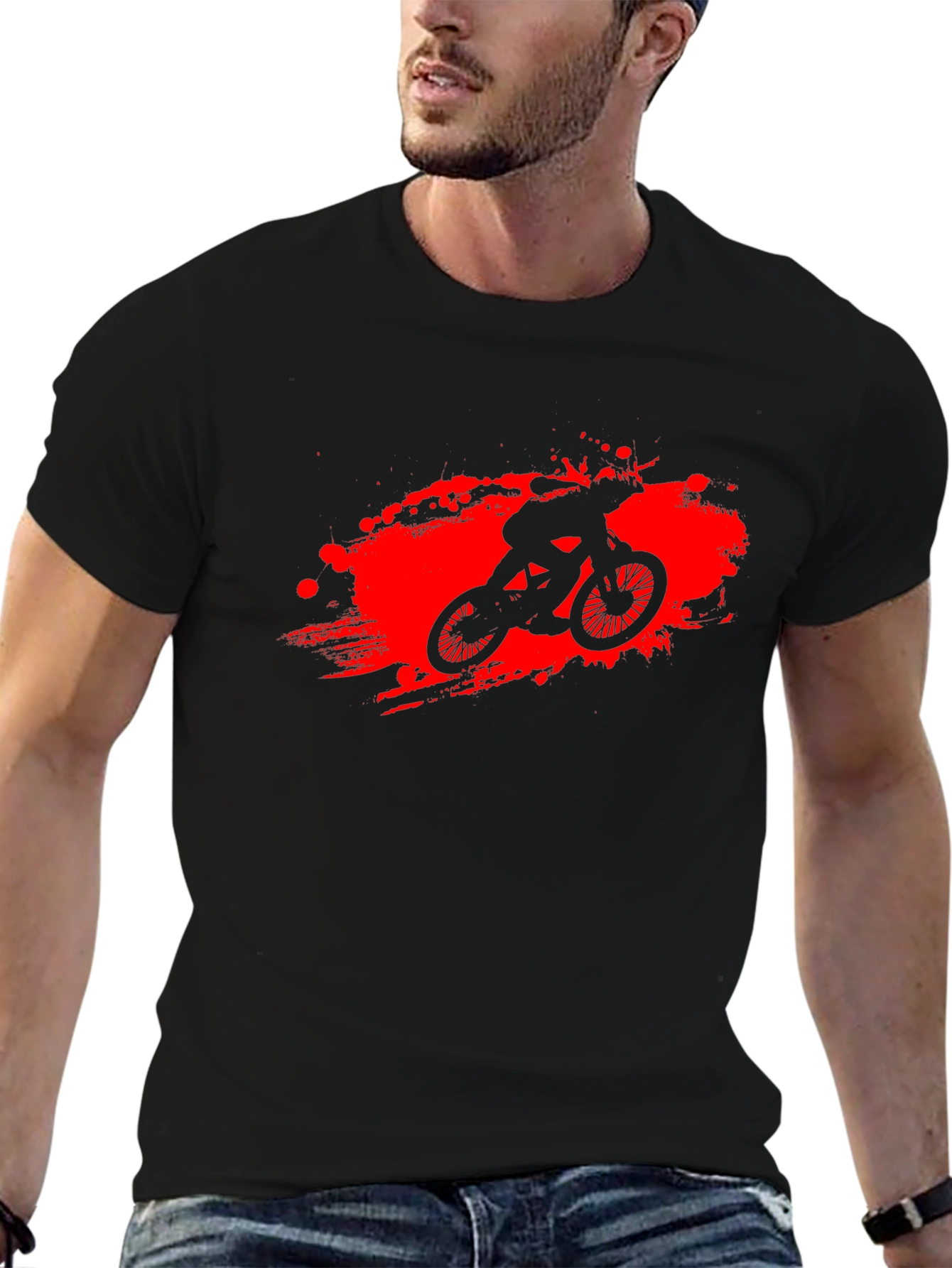 Black T-Shirt with Red BMX Rider Graphic