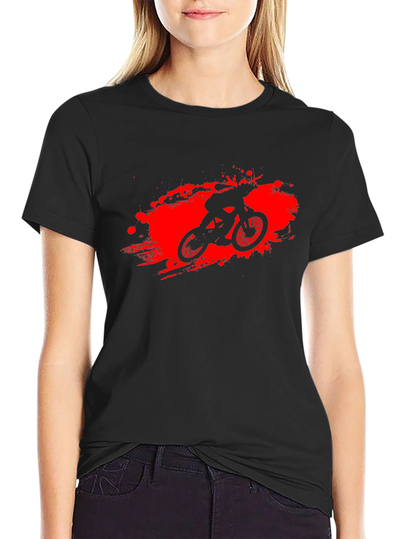 Black T-Shirt with Red BMX Rider Graphic