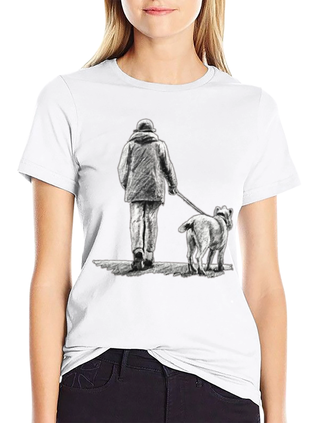 Man and Dog Print Black T-Shirt