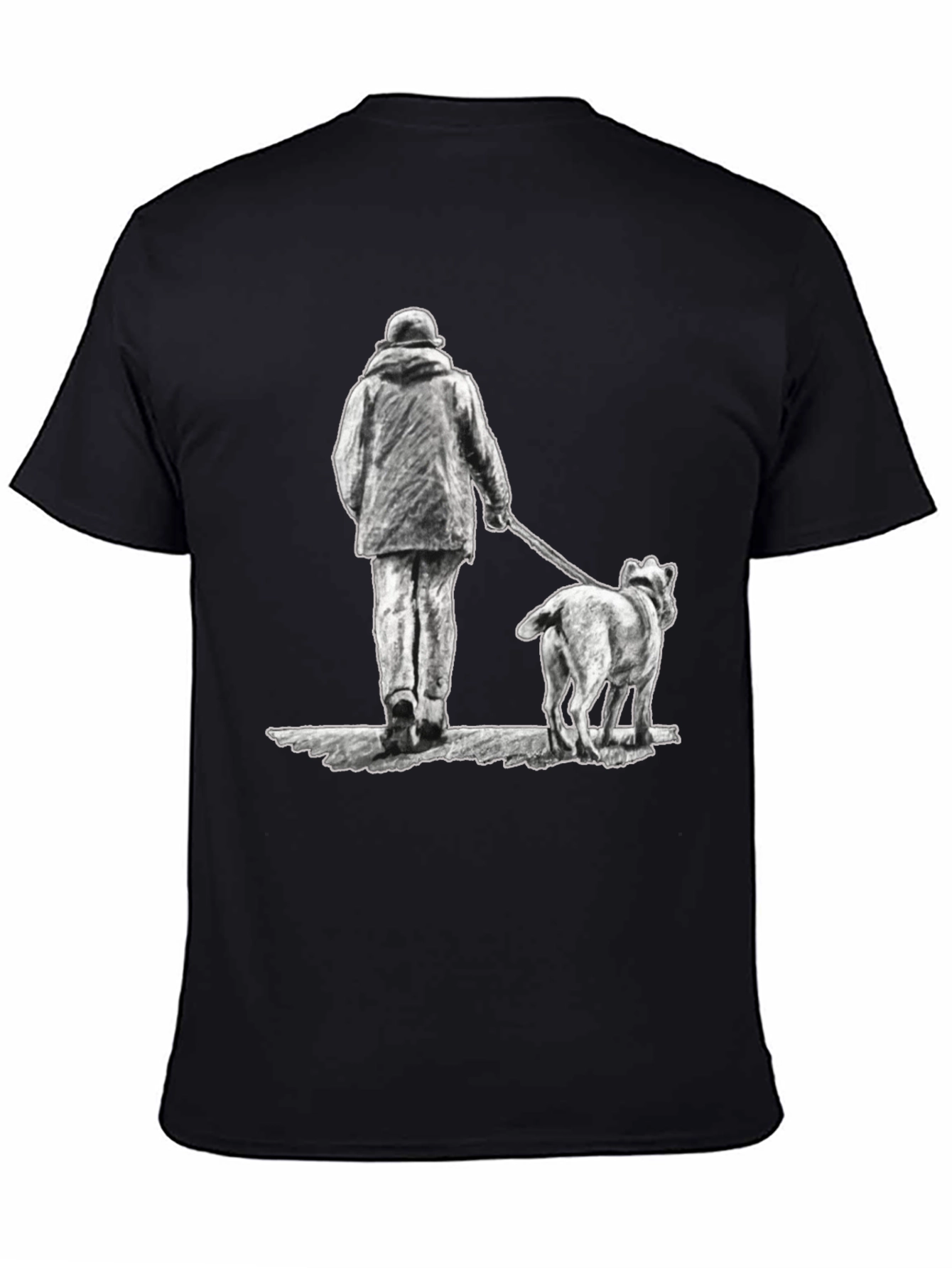Man and Dog Print Black T-Shirt