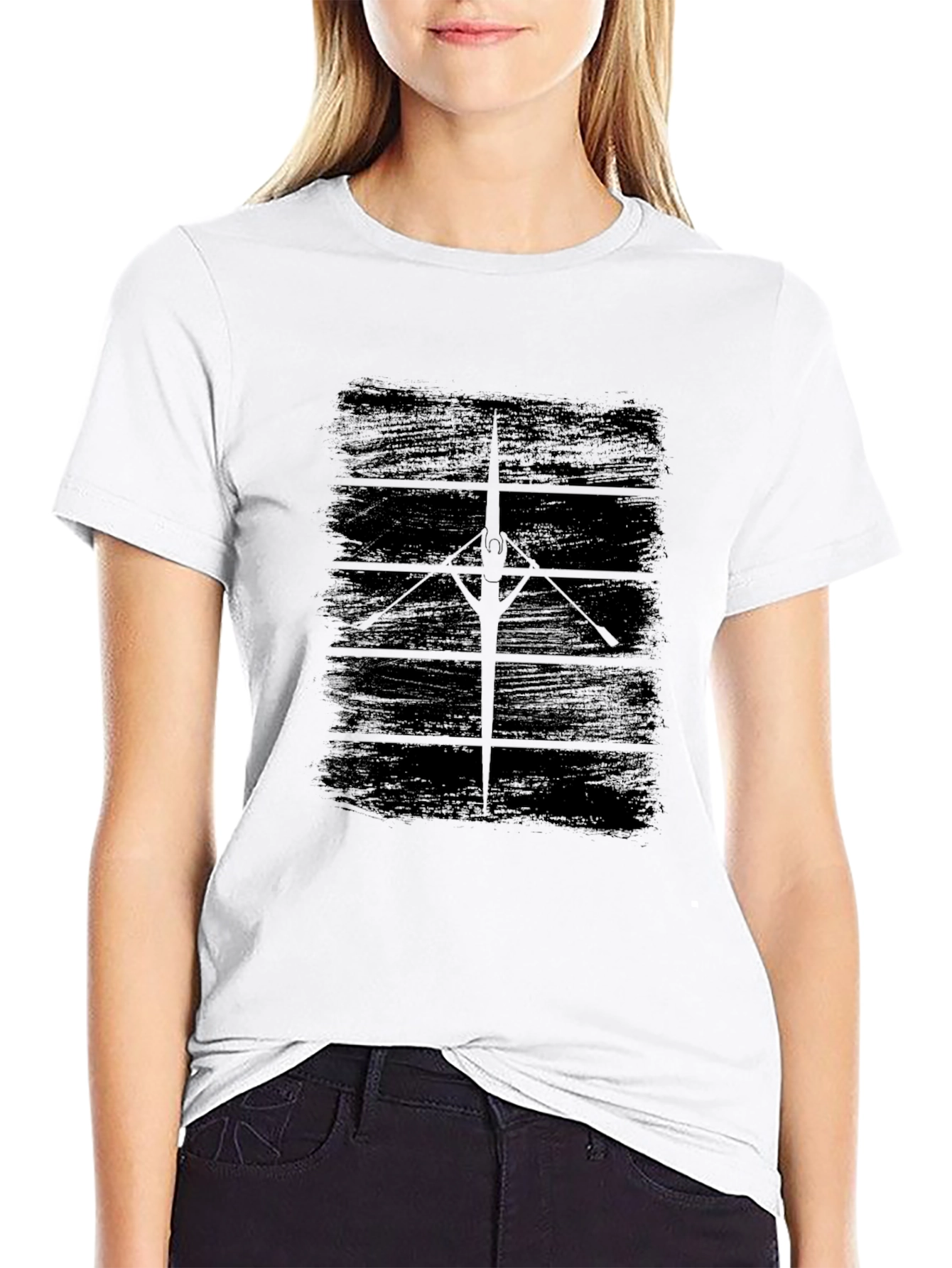 Rowing Scull Graphic Tee - Black Cotton T-Shirt