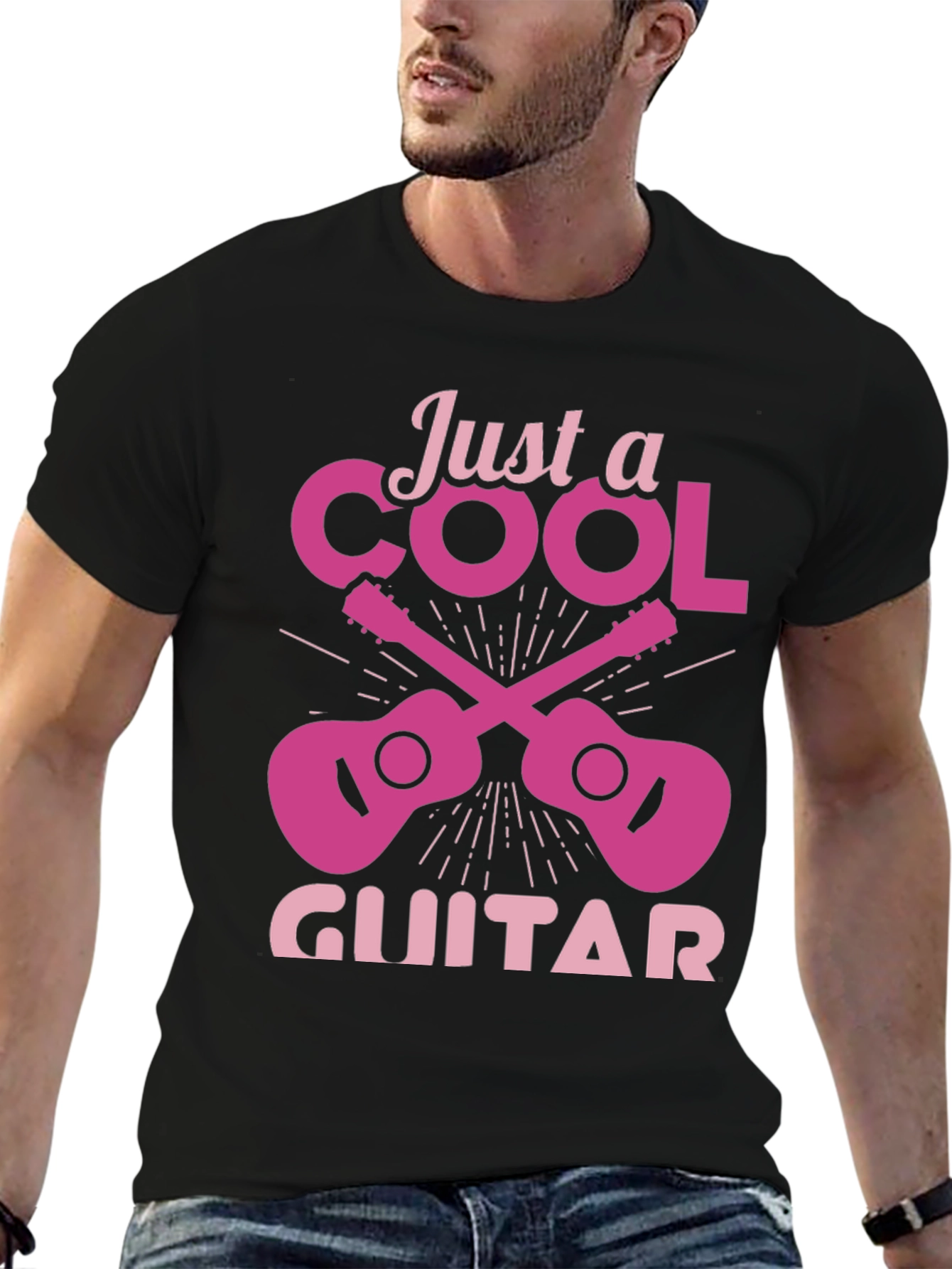 Cool Guitar Graphic Tee - Black Crew Neck