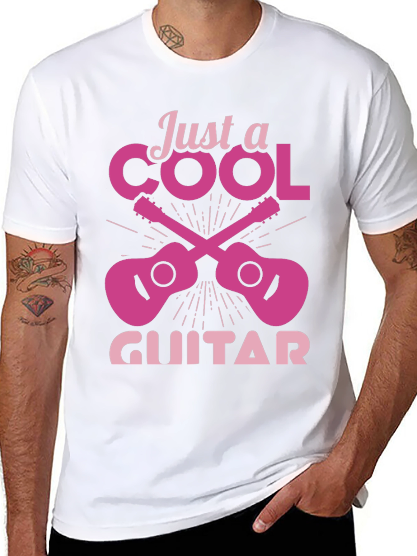 Cool Guitar Graphic Tee - Black Crew Neck