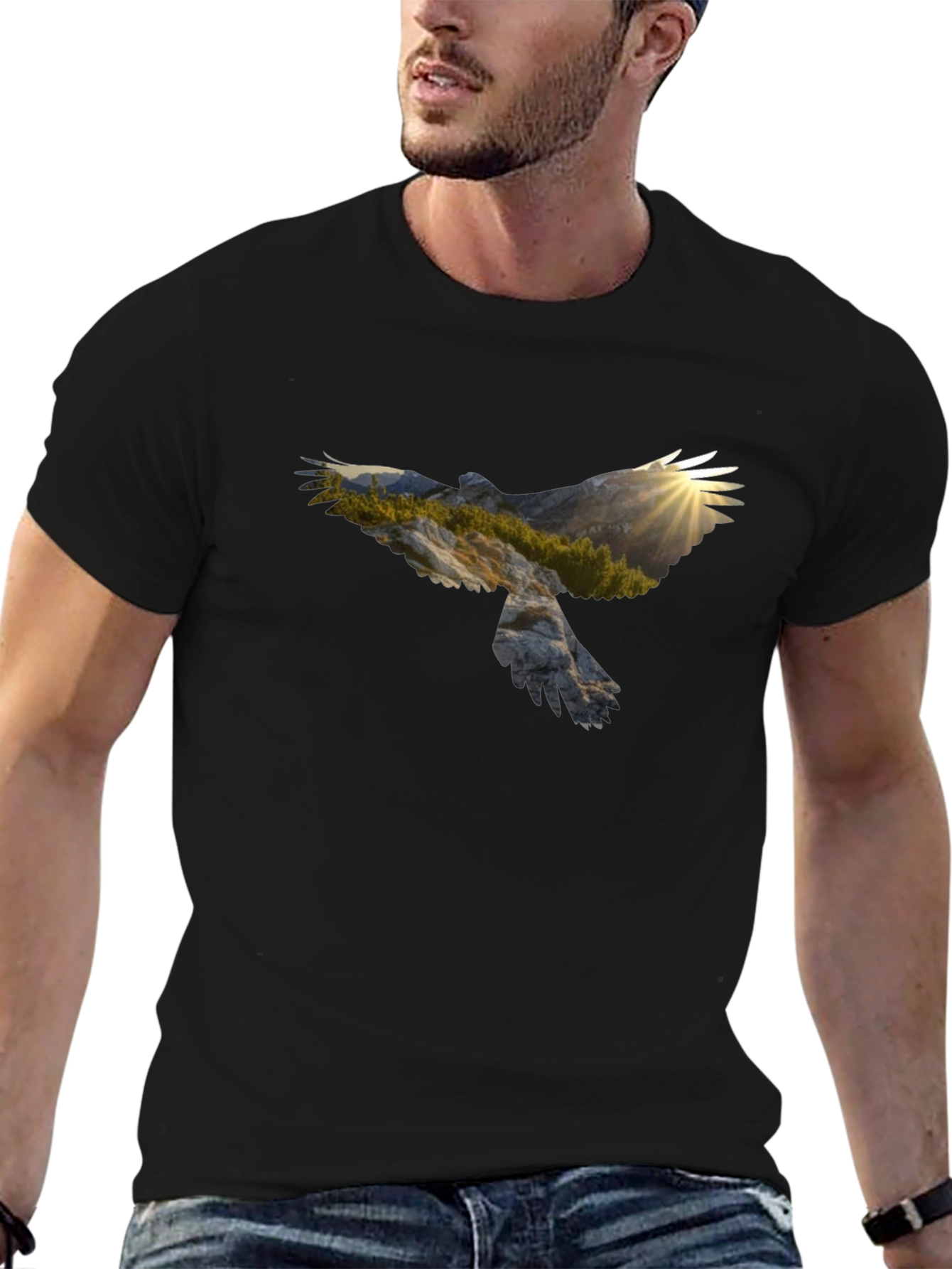 Eagle Mountainscape Graphic Black T-Shirt