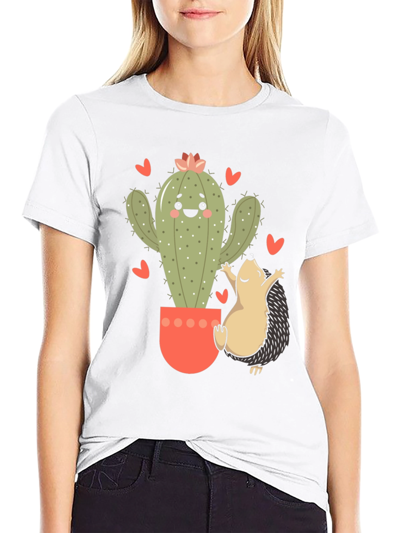 Cute Cactus & Hedgehog Graphic Tee