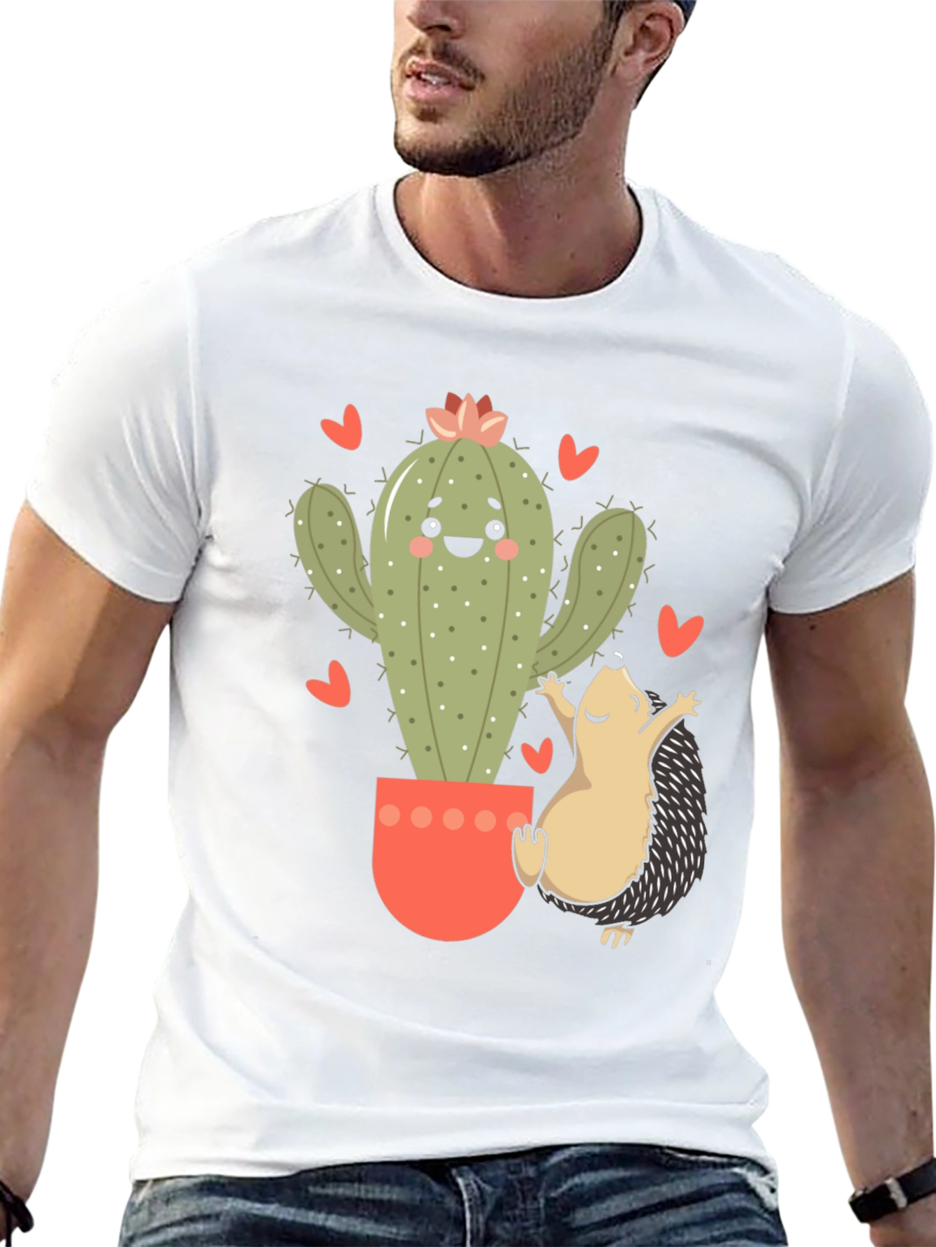 Cute Cactus & Hedgehog Graphic Tee