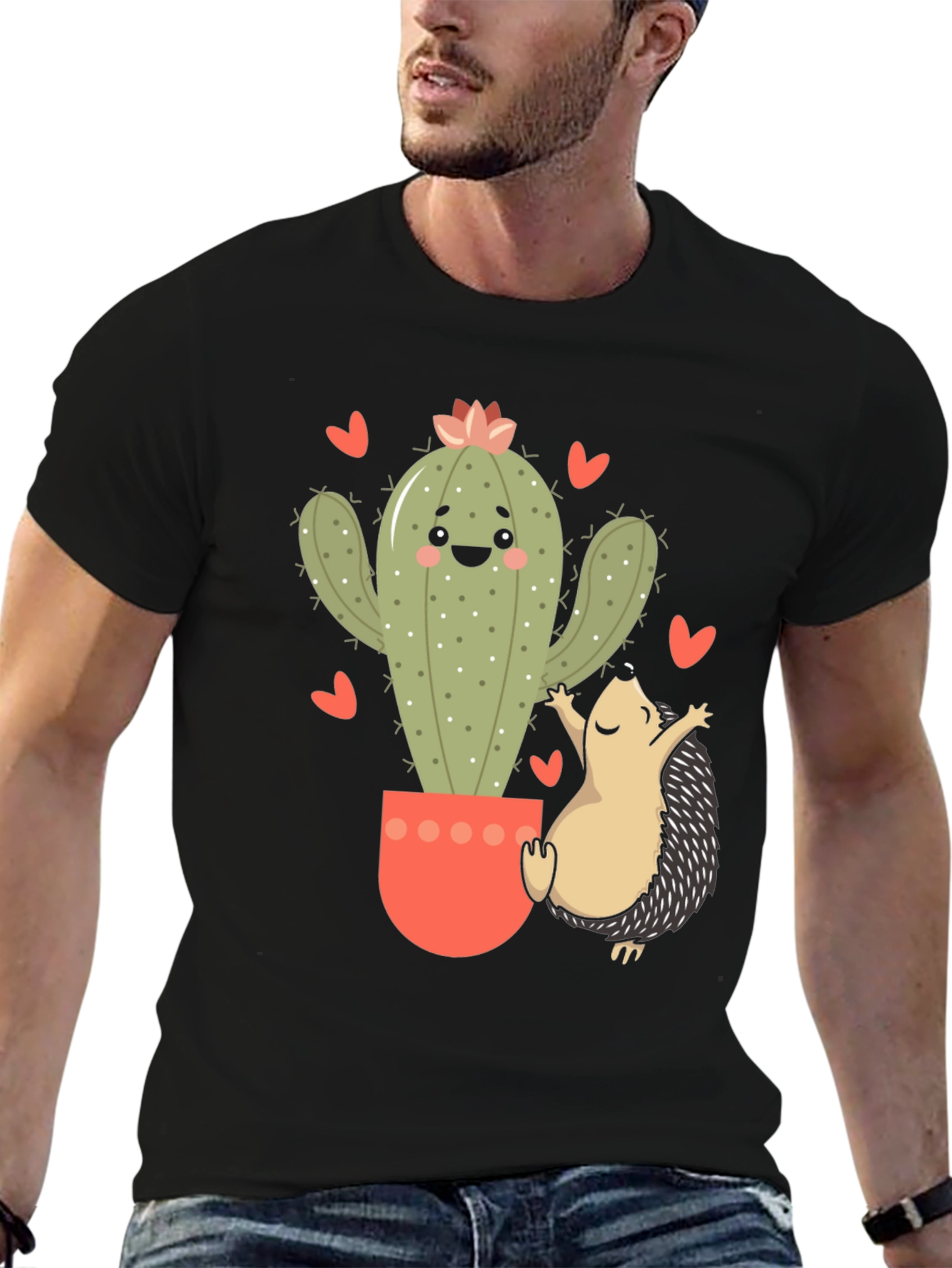 Cute Cactus & Hedgehog Graphic Tee