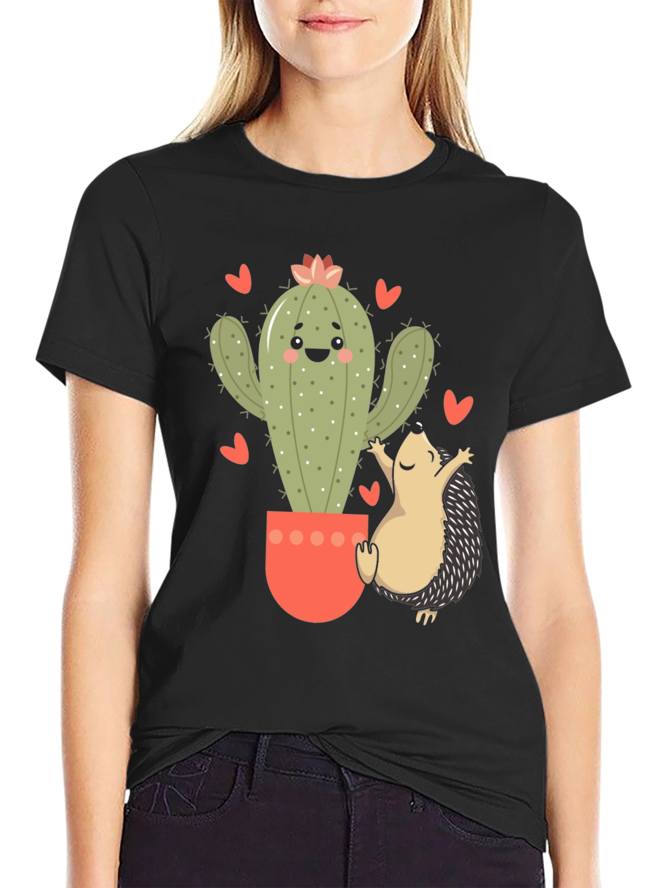 Cute Cactus & Hedgehog Graphic Tee