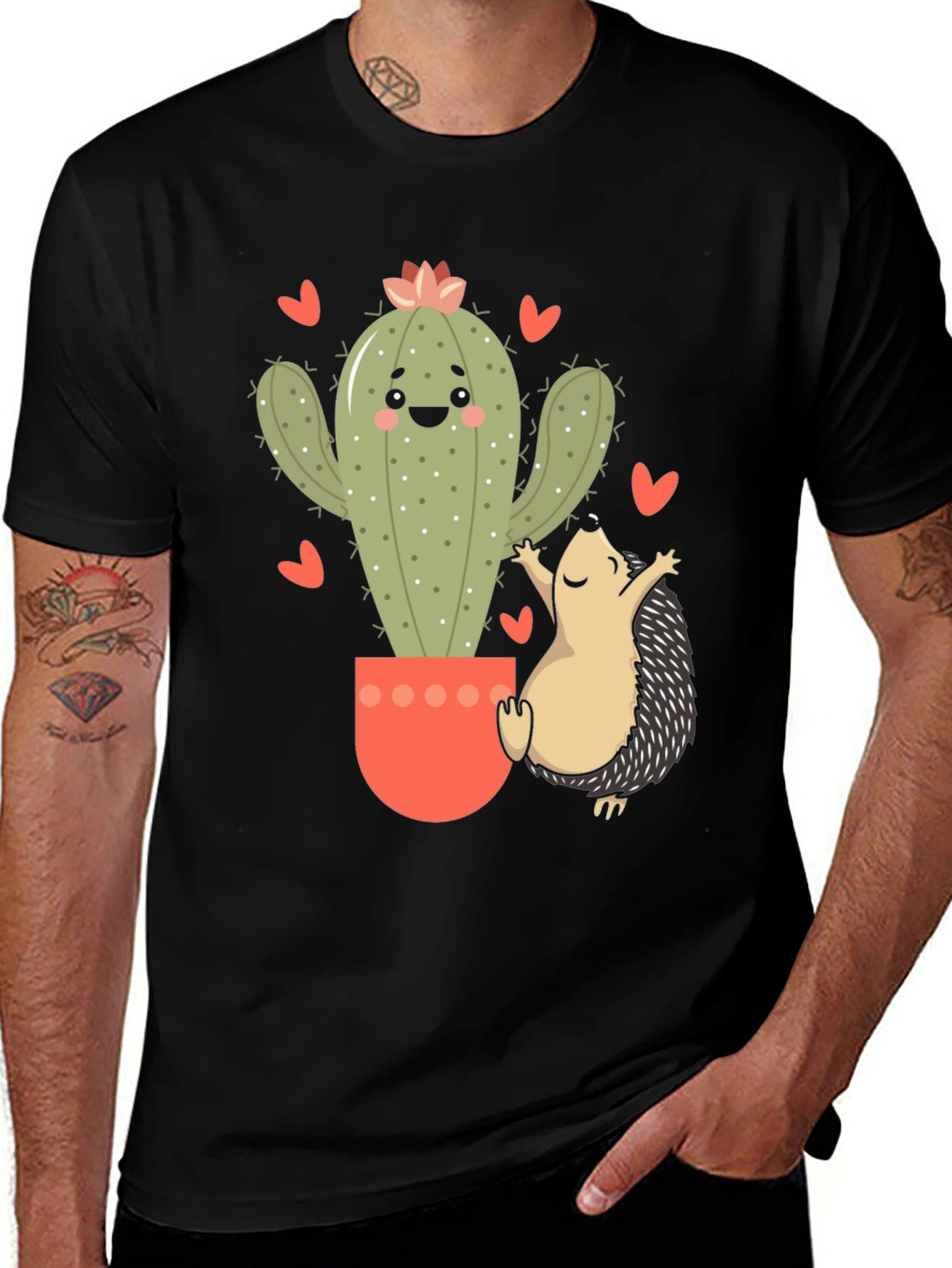 Cute Cactus & Hedgehog Graphic Tee