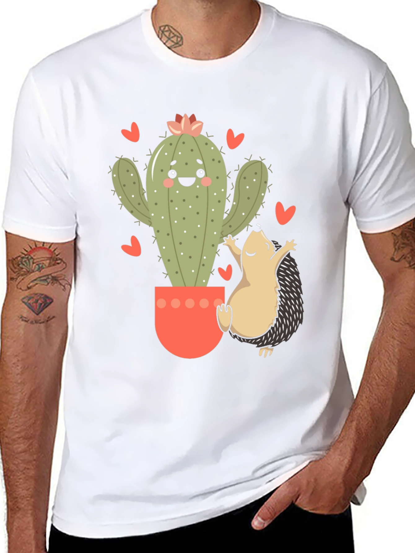 Cute Cactus & Hedgehog Graphic Tee