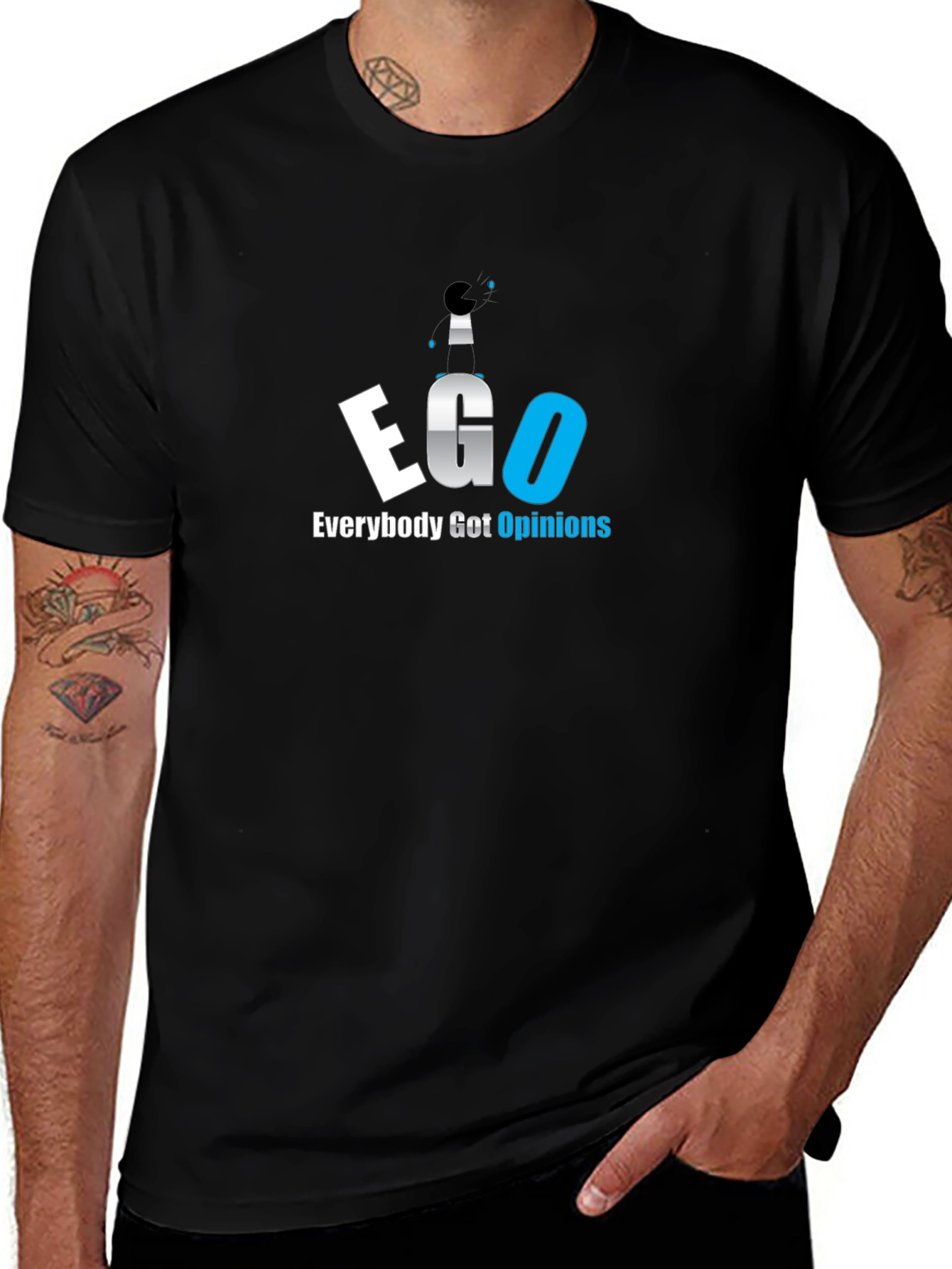 EGO Everybody Got Opinions Black Graphic T-Shirt