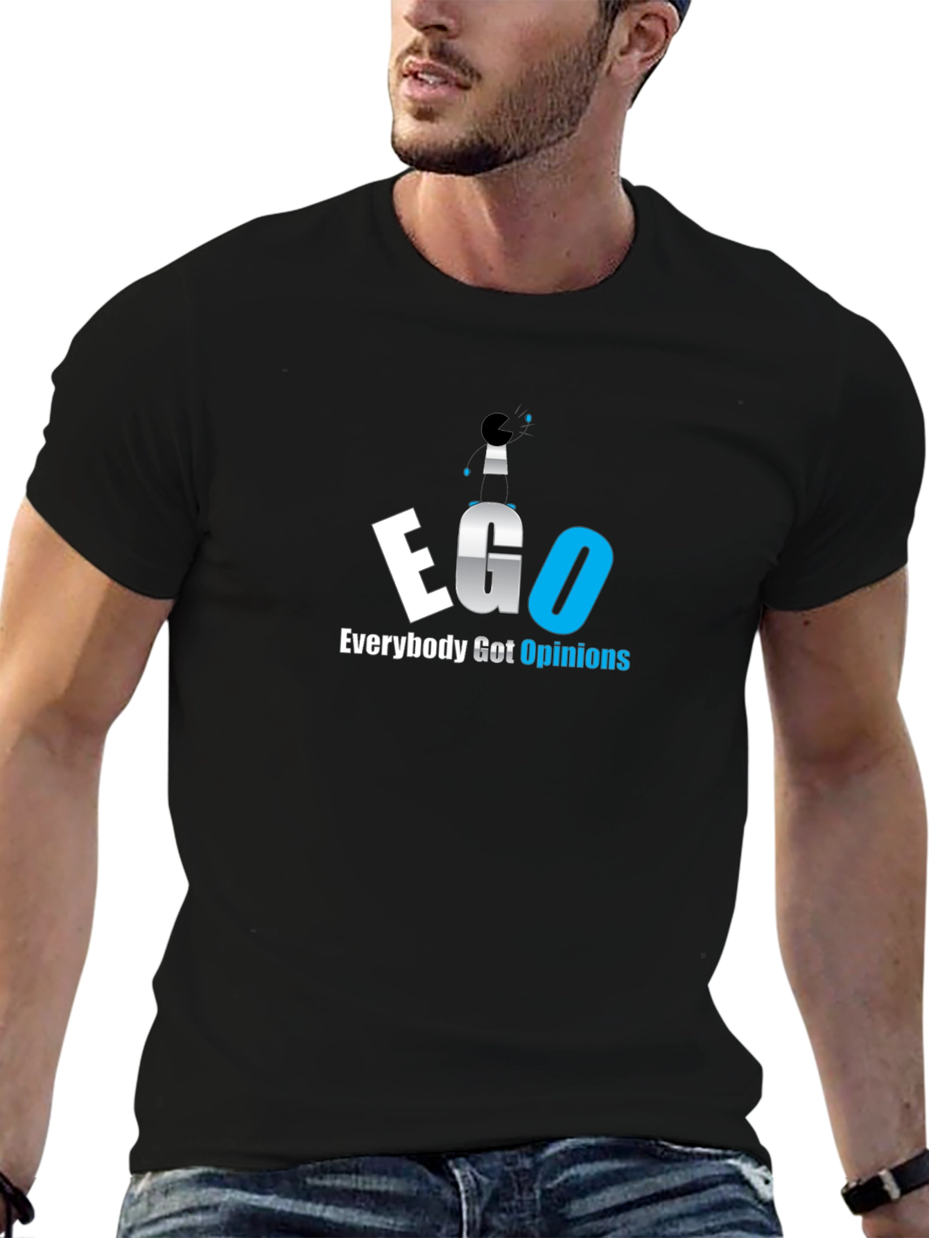 EGO Everybody Got Opinions Black Graphic T-Shirt
