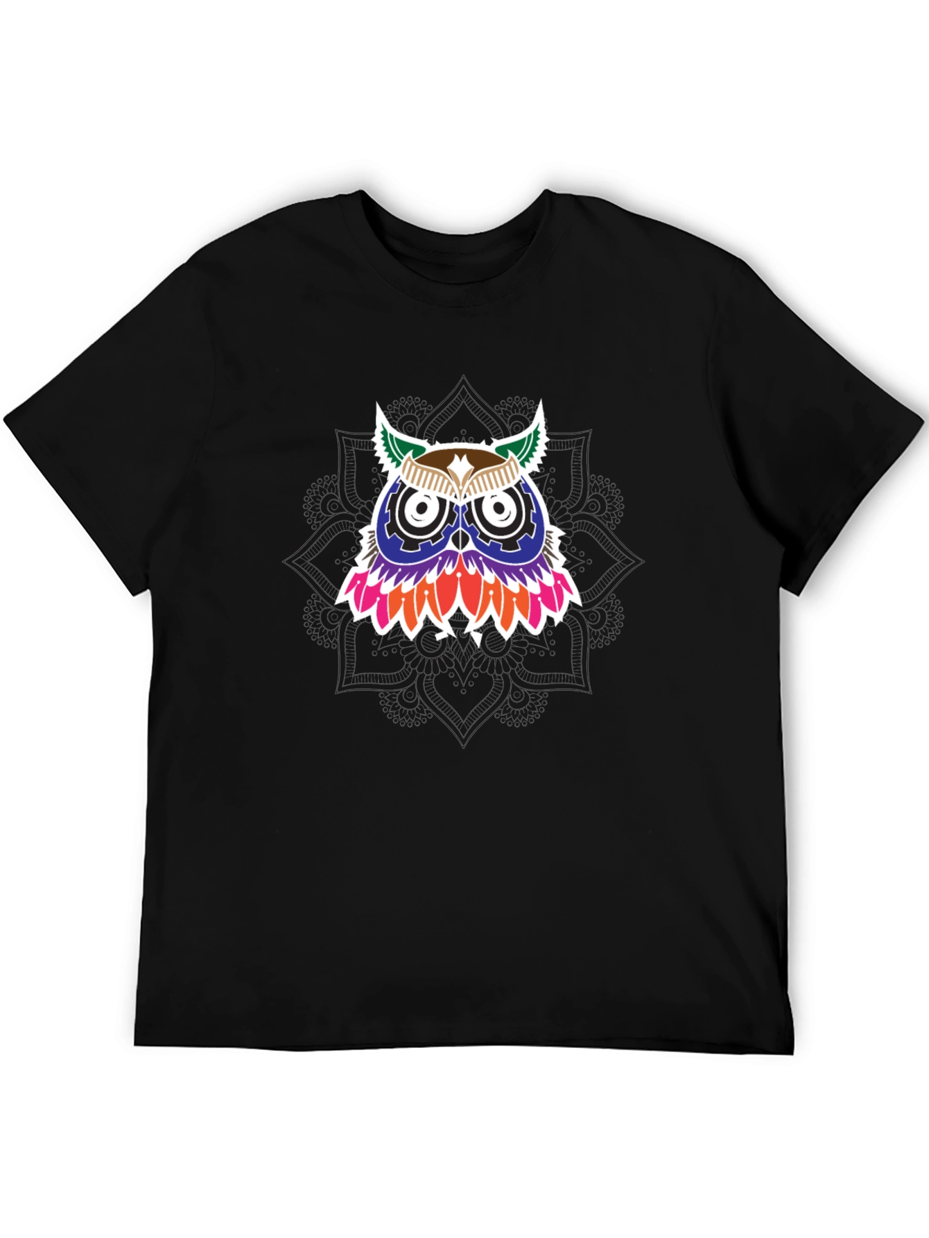 Owl Graphic Print Mens Black T-Shirt
