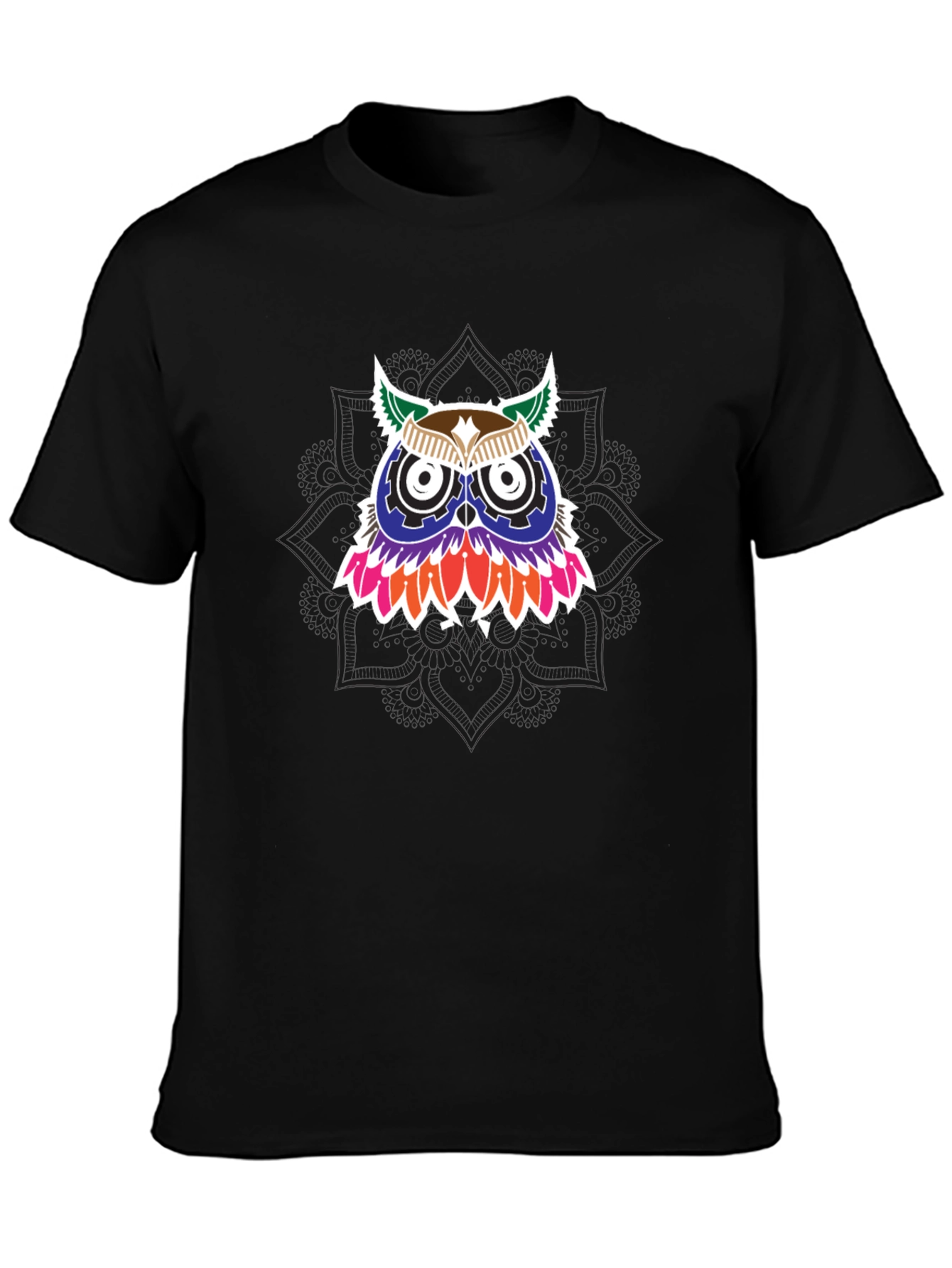 Owl Graphic Print Mens Black T-Shirt