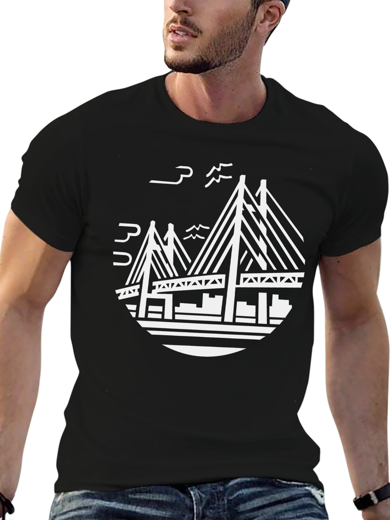 Modern Bridge Graphic Black T-Shirt