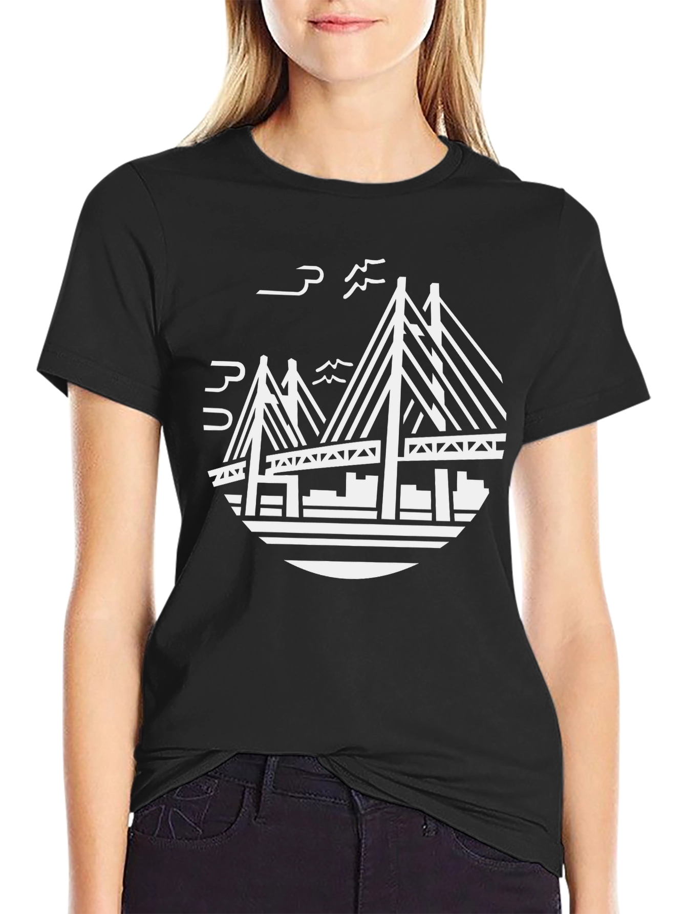 Modern Bridge Graphic Black T-Shirt