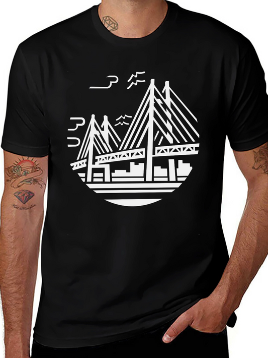 Modern Bridge Graphic Black T-Shirt