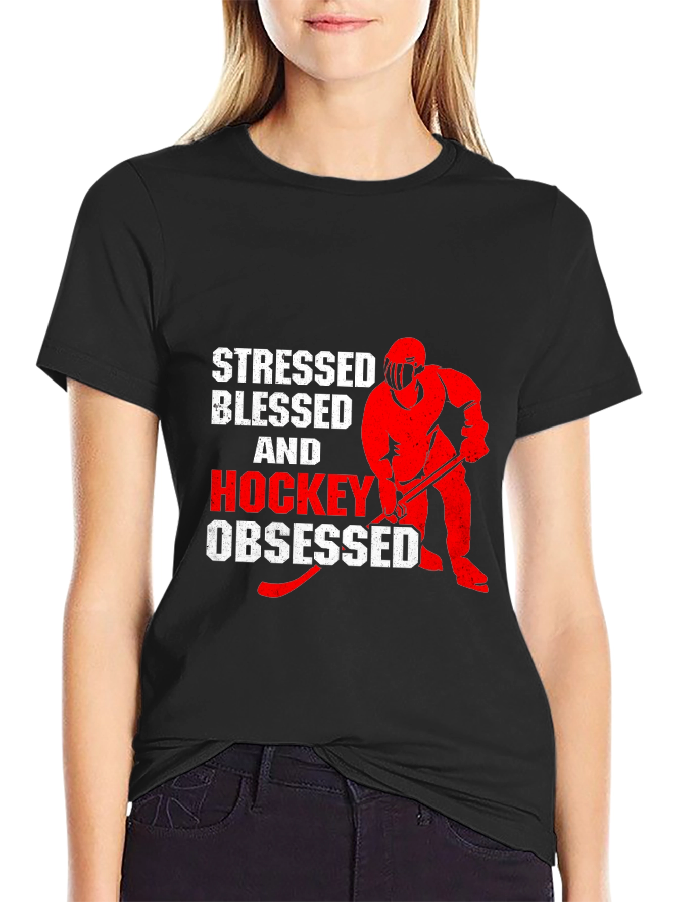 Stressed Blessed & Hockey Obsessed Black T-Shirt