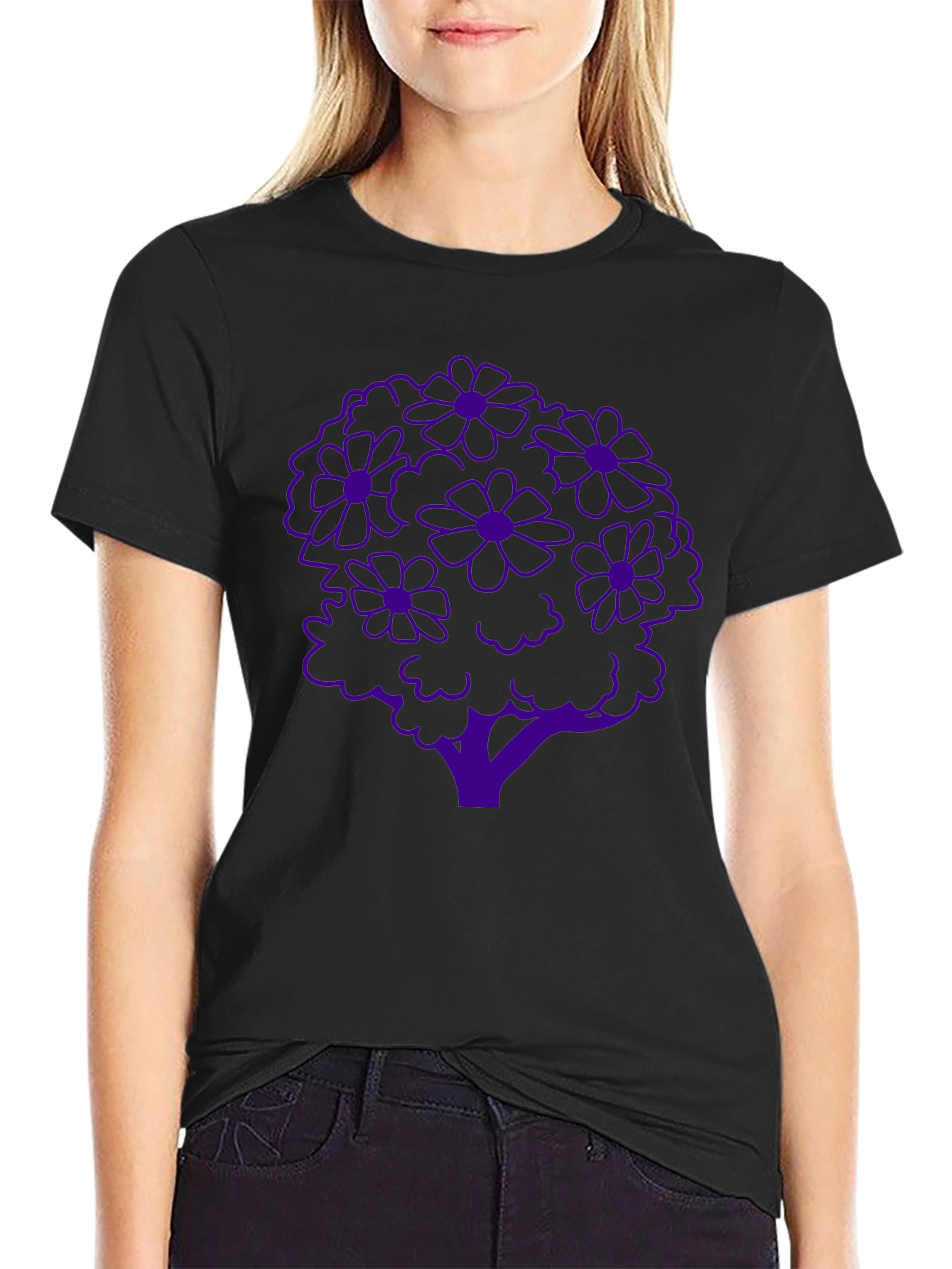 Floral Tree Graphic Tee - Stylish Black T-Shirt