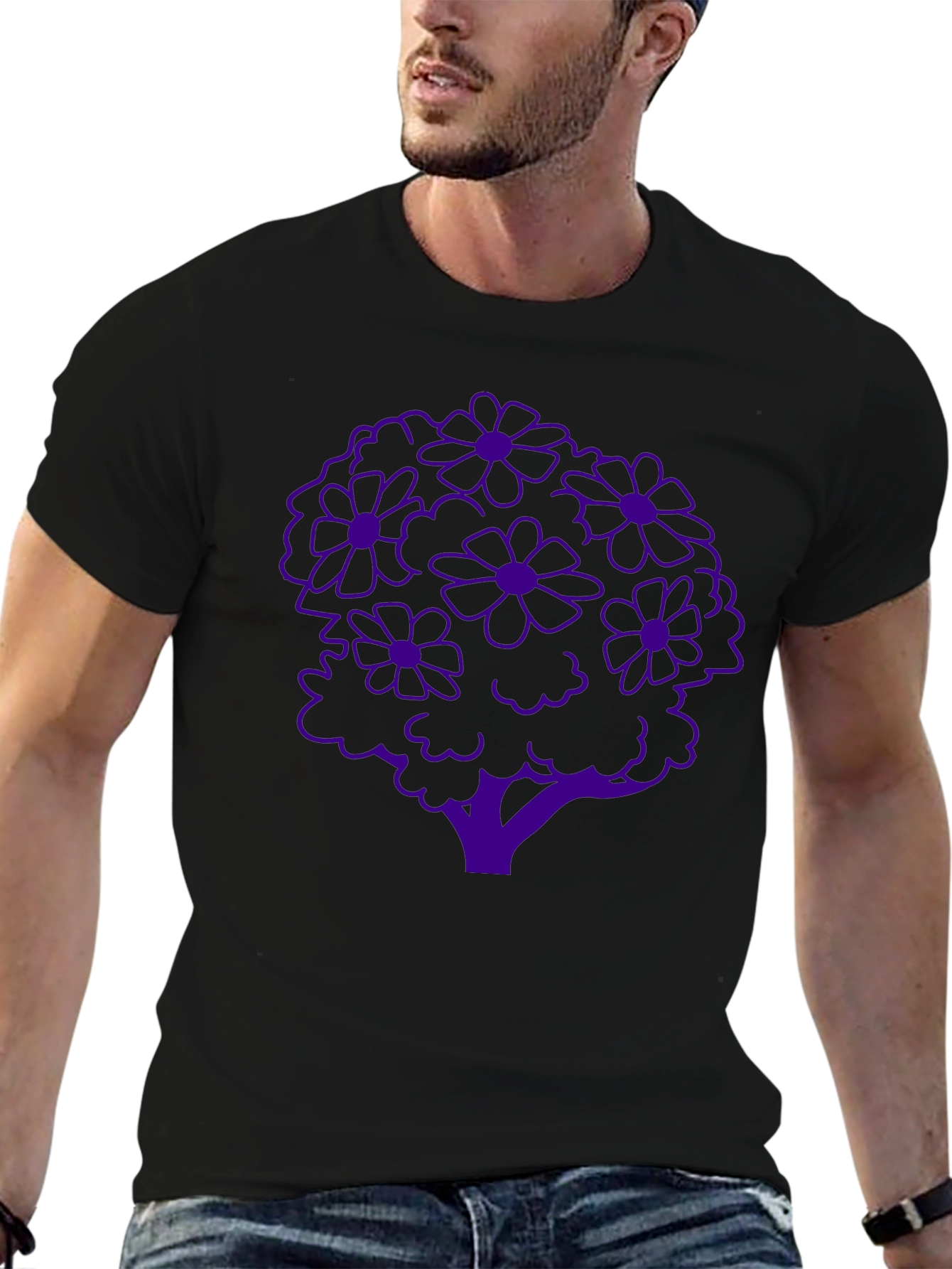 Floral Tree Graphic Tee - Stylish Black T-Shirt