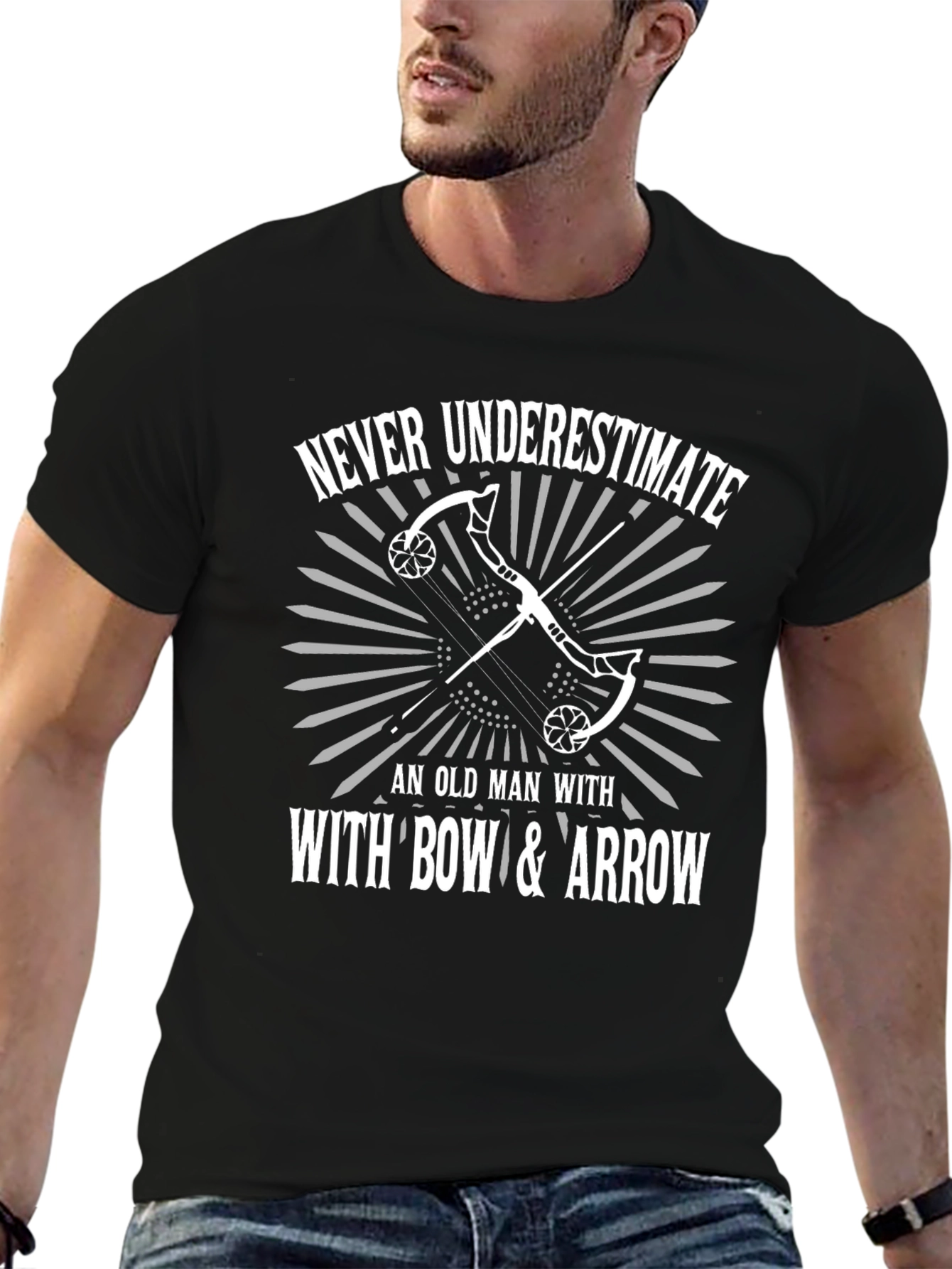 Never Underestimate Bow & Arrow Black T-Shirt