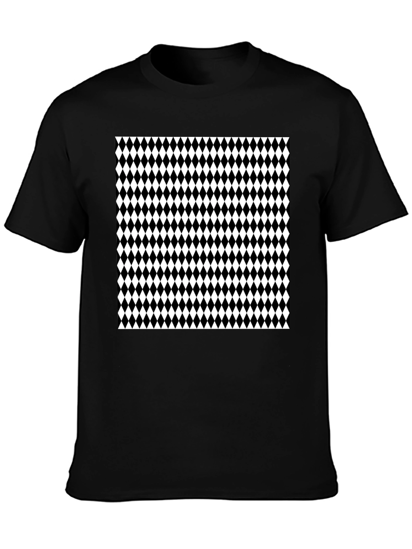 Modern Harlequin Pattern Black Crew Neck T-Shirt