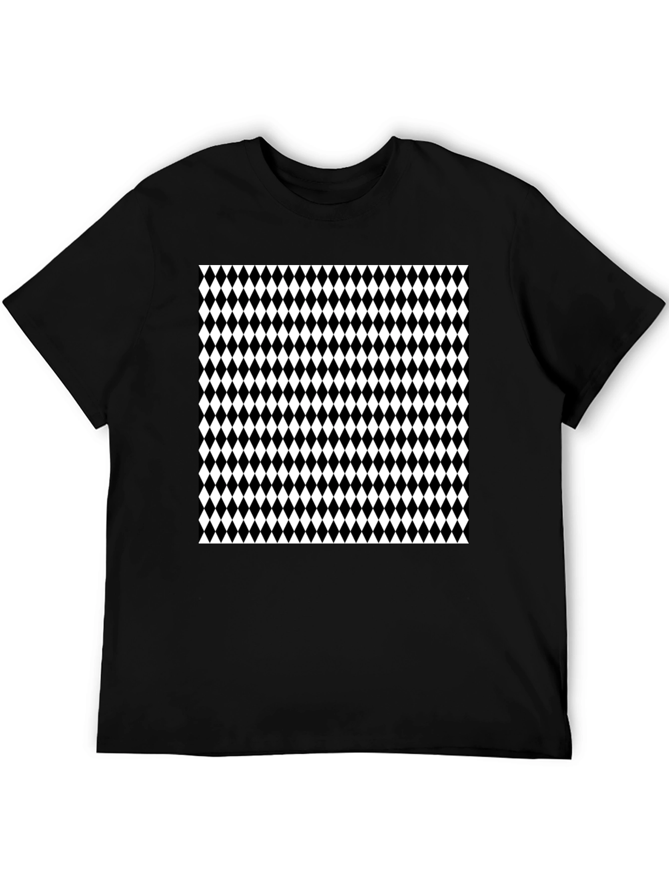 Modern Harlequin Pattern Black Crew Neck T-Shirt