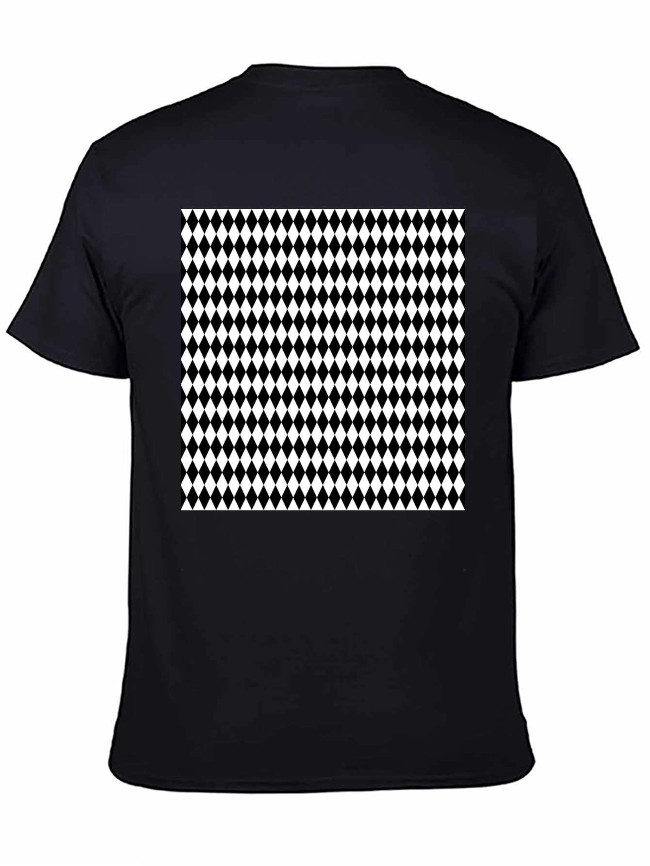 Modern Harlequin Pattern Black Crew Neck T-Shirt