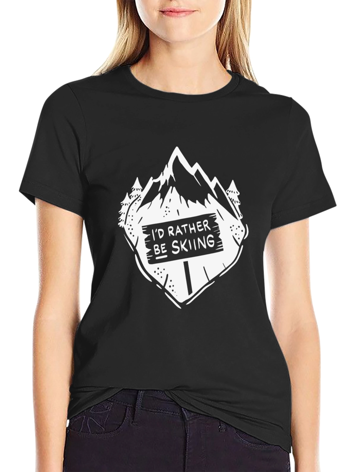 Skiing Graphic Tee - Black Cotton T-Shirt