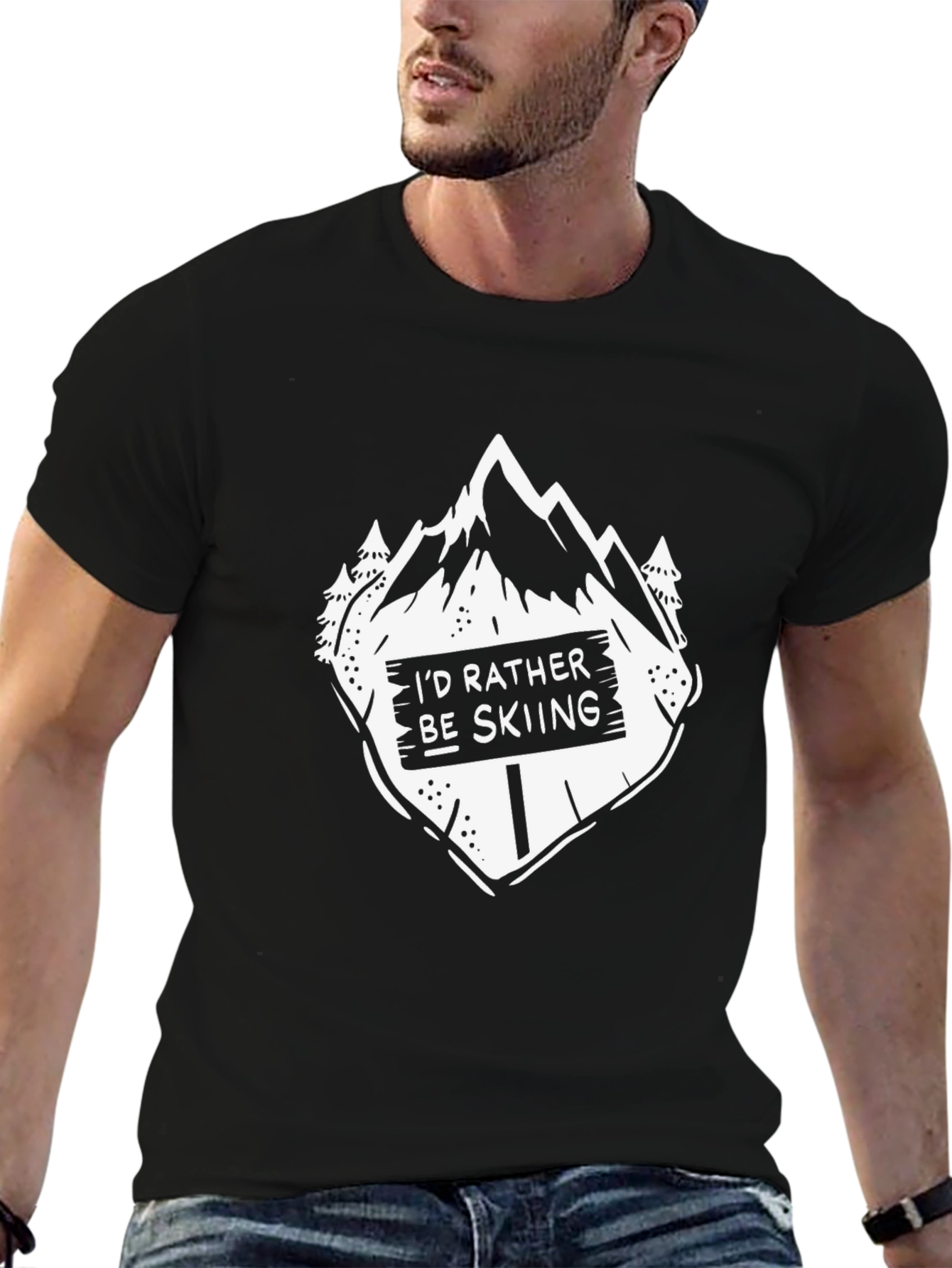 Skiing Graphic Tee - Black Cotton T-Shirt