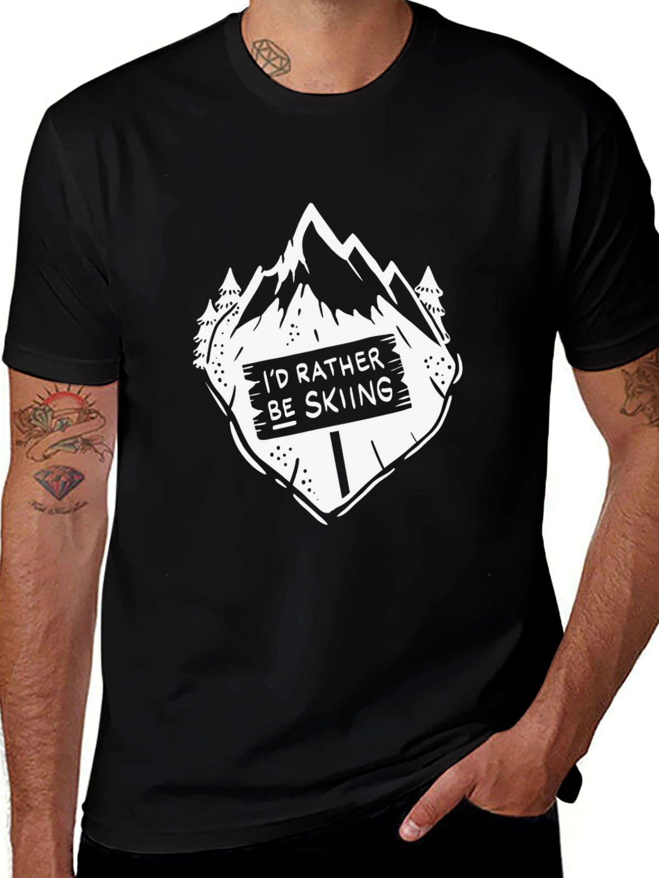 Skiing Graphic Tee - Black Cotton T-Shirt