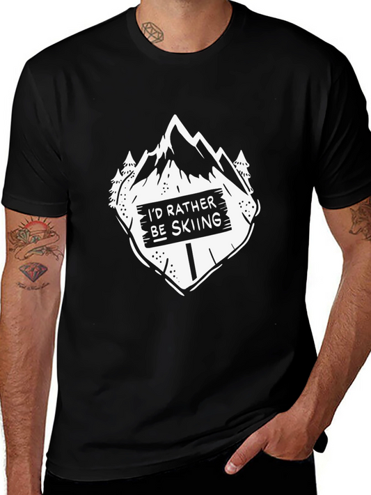 Skiing Graphic Tee - Black Cotton T-Shirt