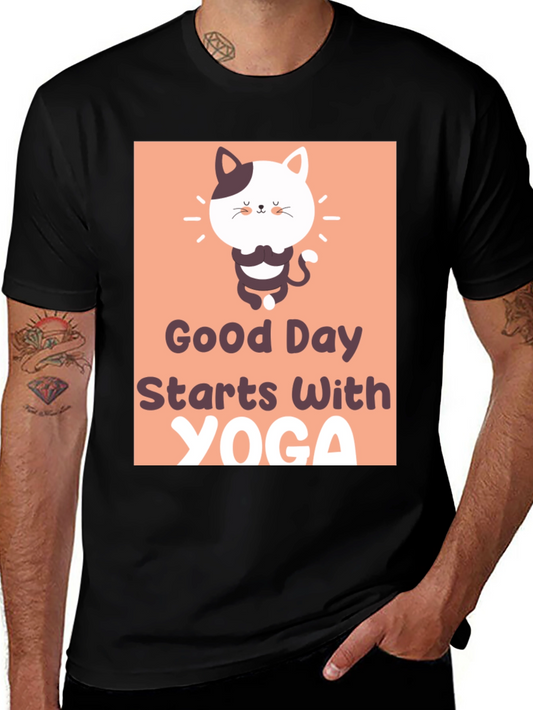 Yoga Cat Graphic Tee - Good Day Starts with Yoga