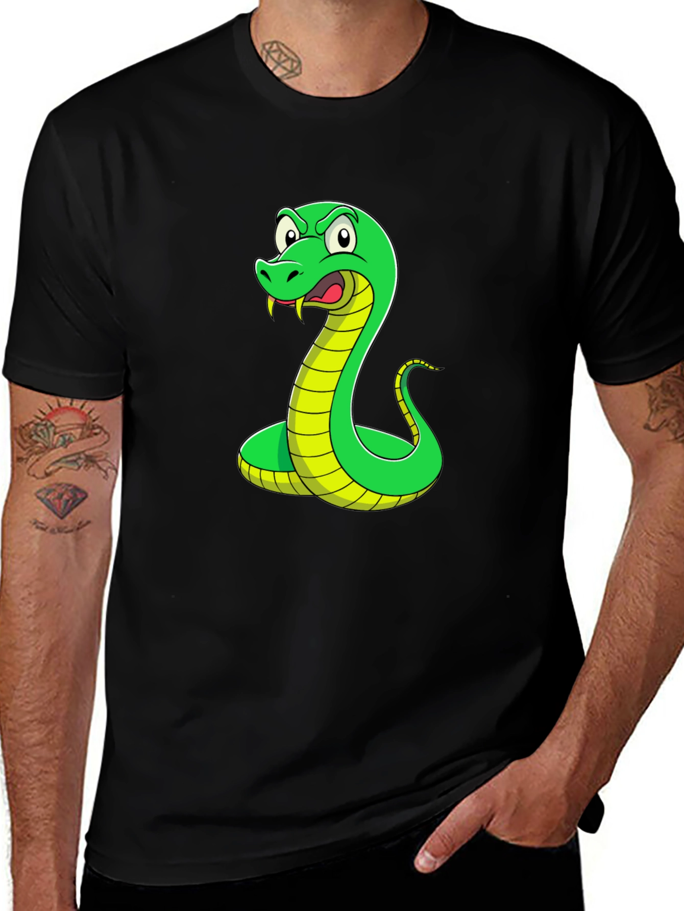 Snake Graphic T-Shirt - Mens Black Crew Neck Tee