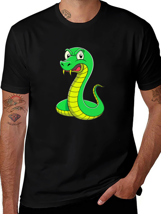 Snake Graphic T-Shirt - Mens Black Crew Neck Tee