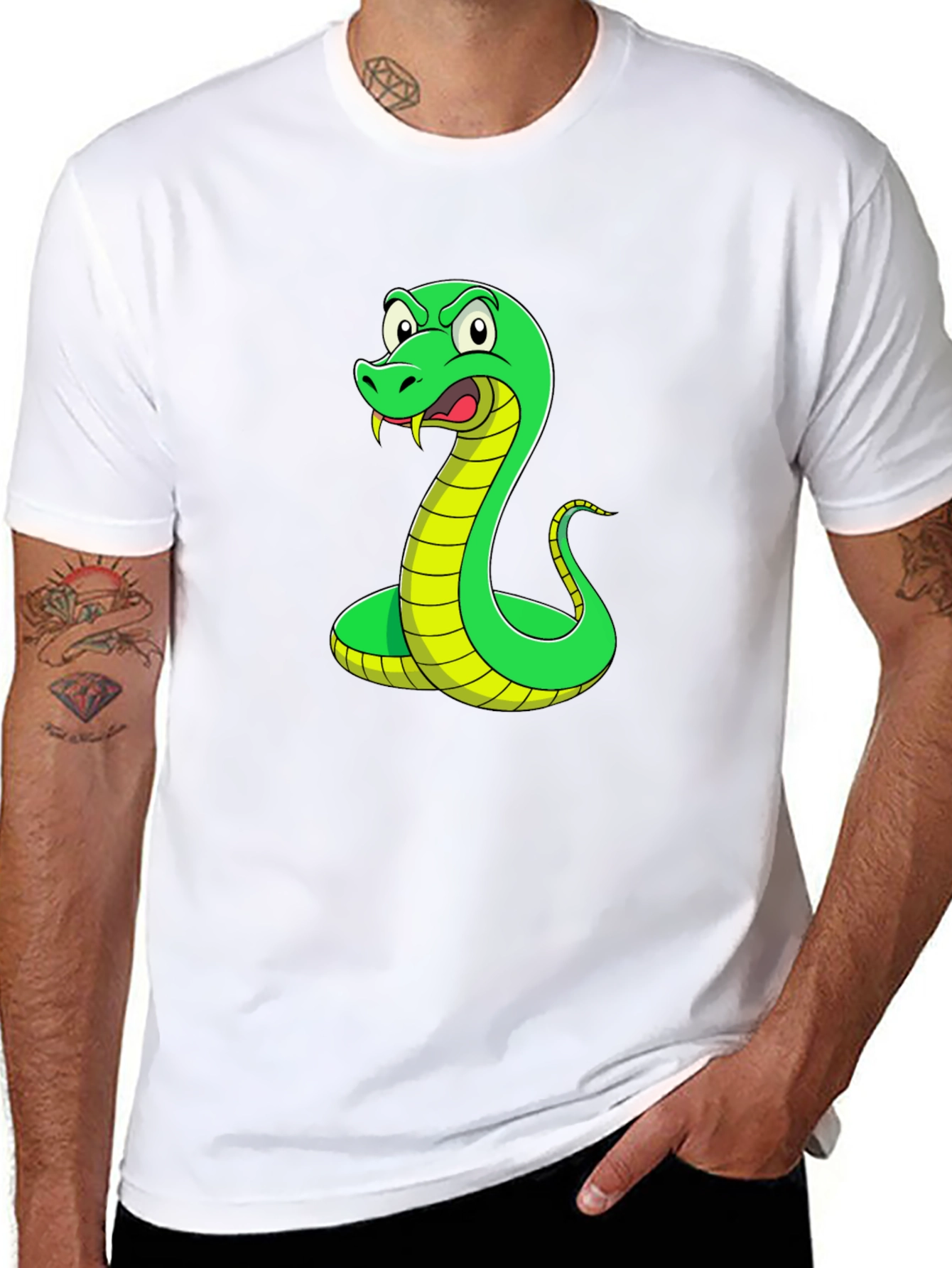 Snake Graphic T-Shirt - Mens Black Crew Neck Tee
