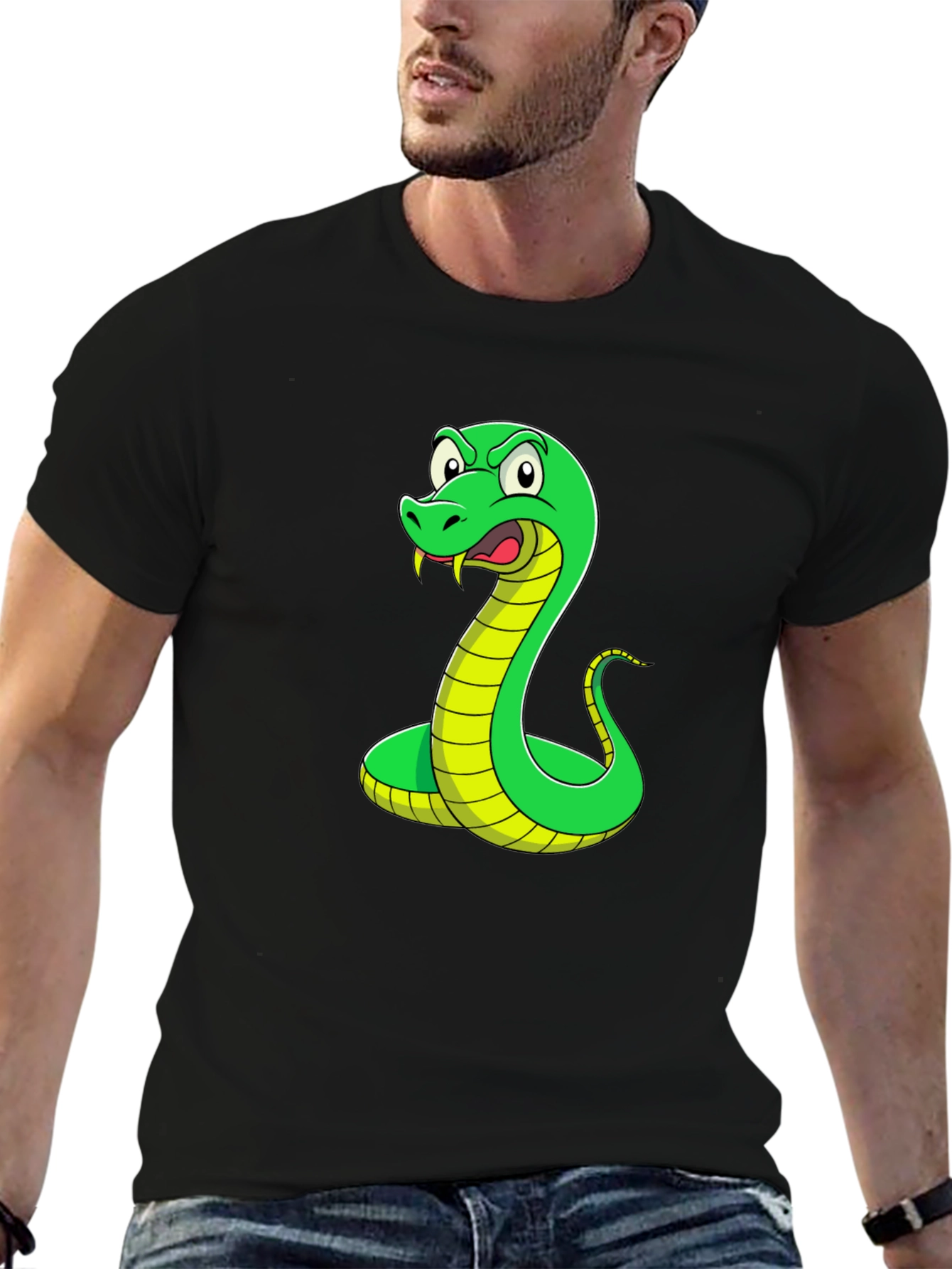 Snake Graphic T-Shirt - Mens Black Crew Neck Tee