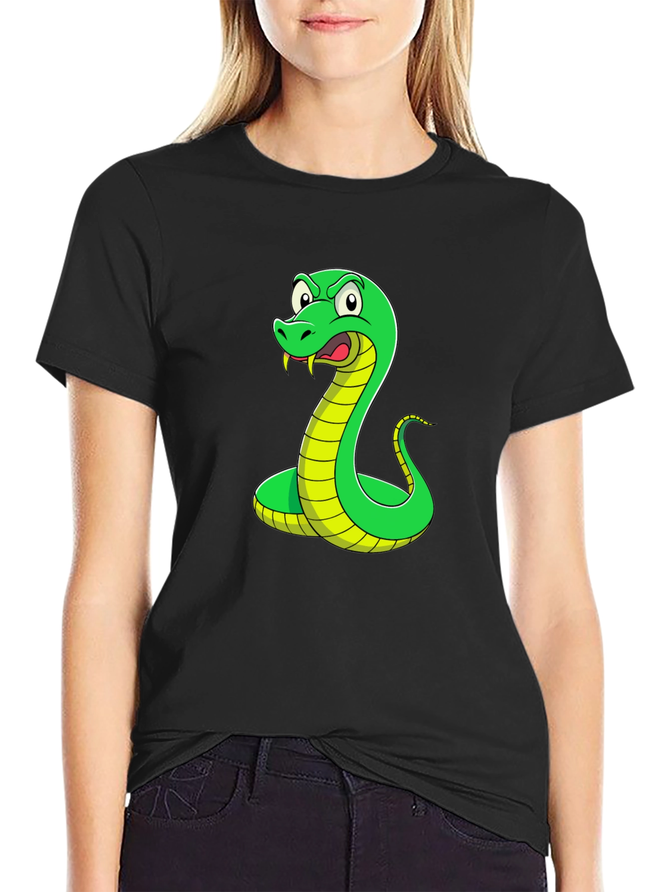Snake Graphic T-Shirt - Mens Black Crew Neck Tee
