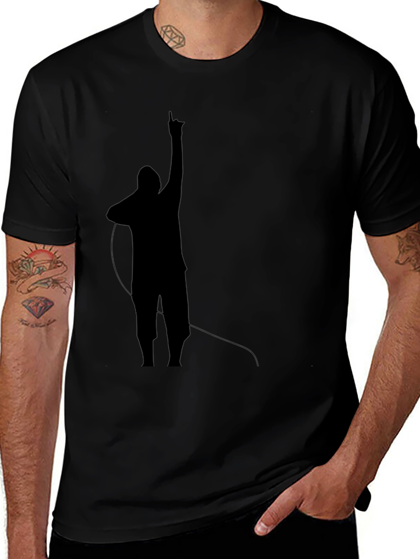 Mens Black T-Shirt with Silhouette Design