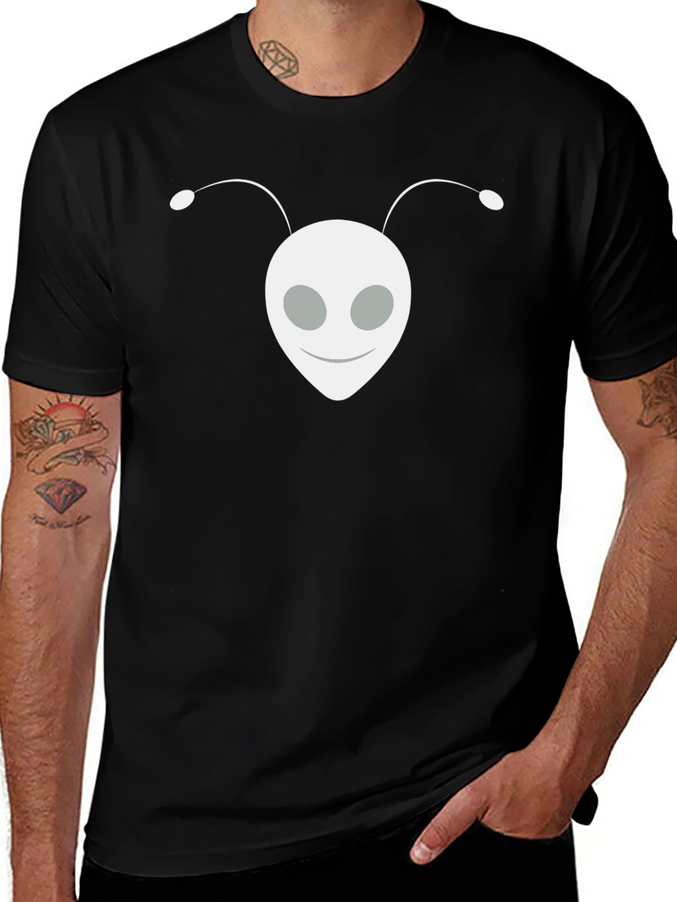 Alien Head Graphic Tee - Black Cotton Blend Shirt