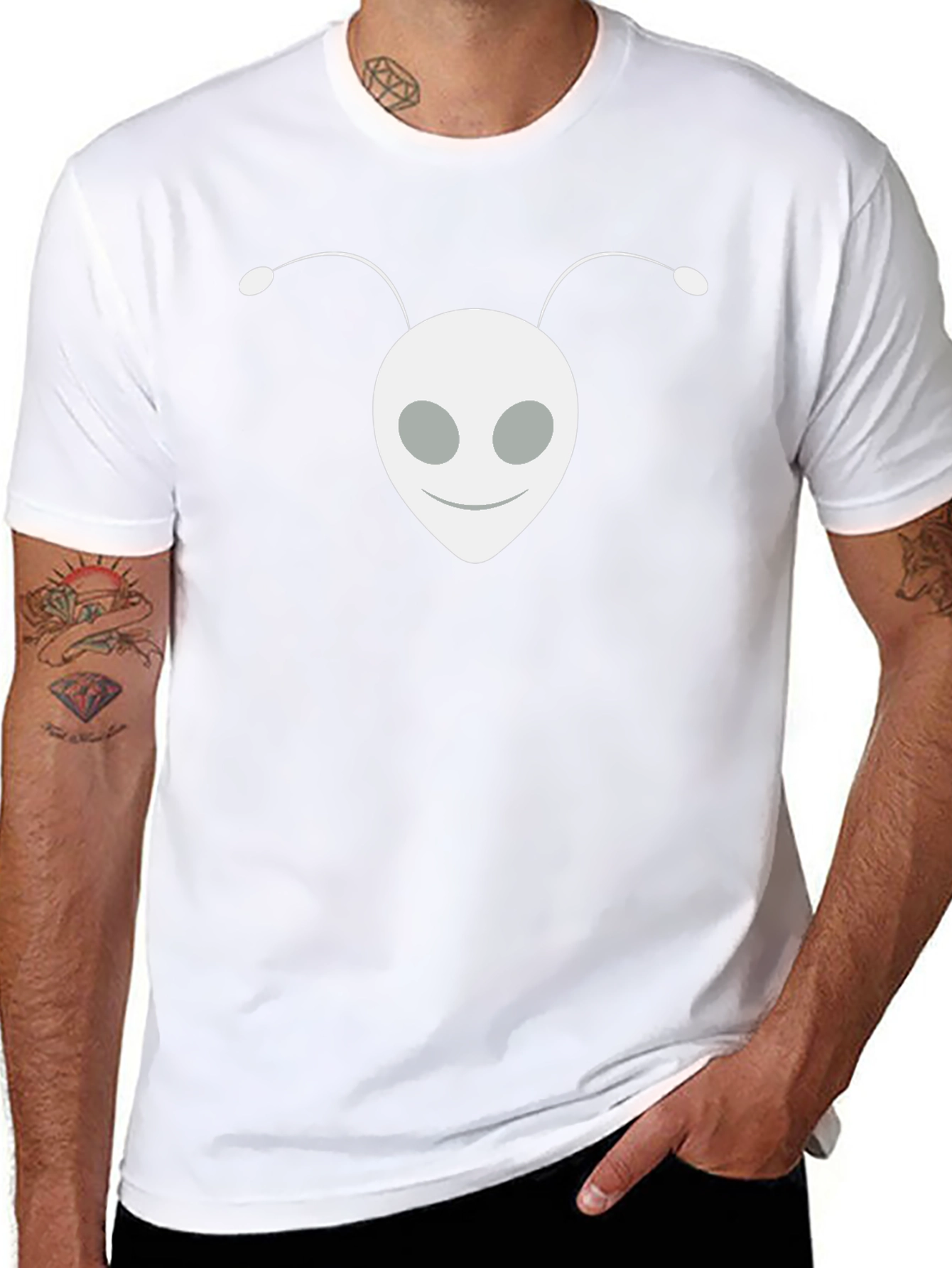 Alien Head Graphic Tee - Black Cotton Blend Shirt