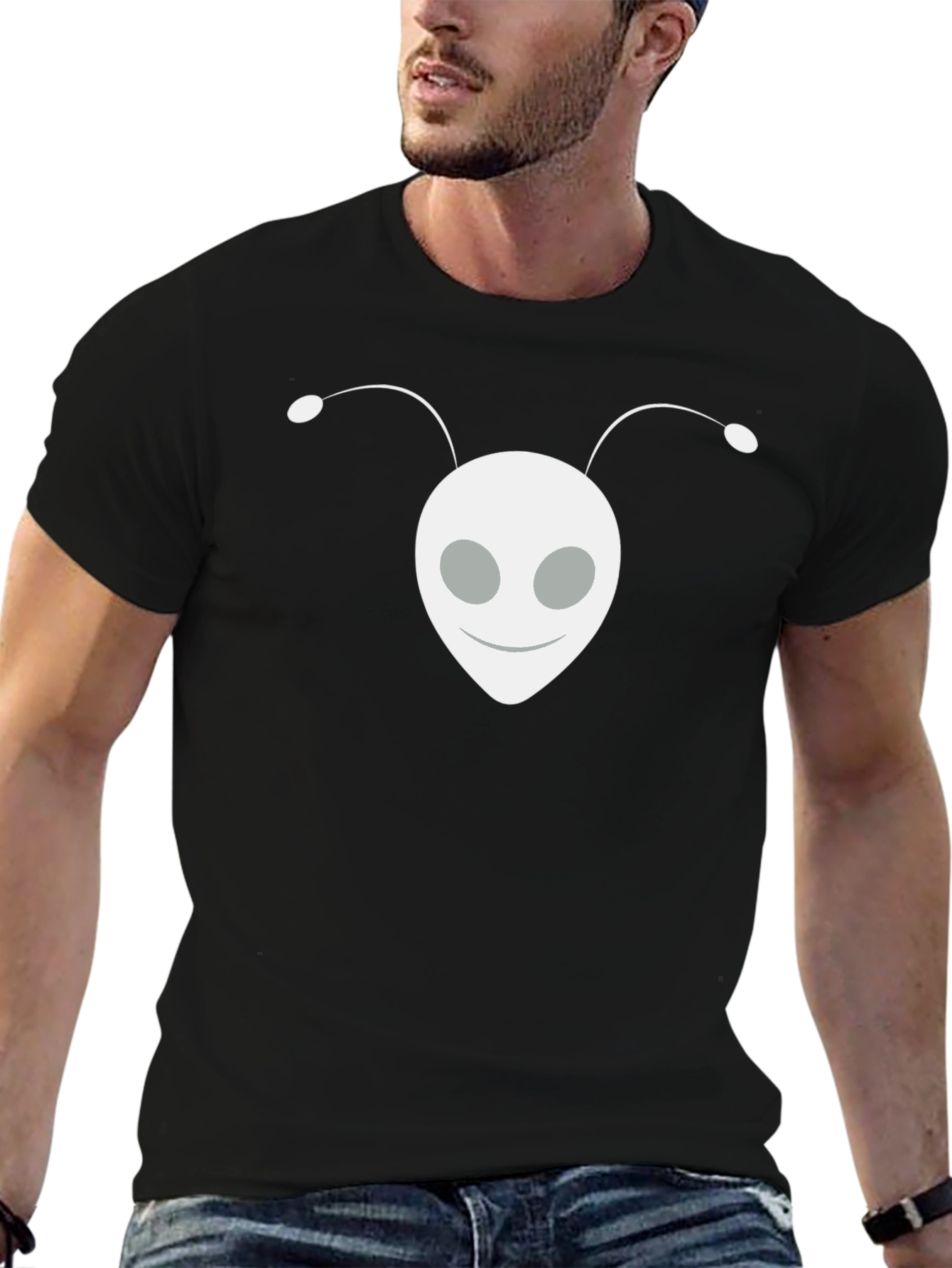Alien Head Graphic Tee - Black Cotton Blend Shirt