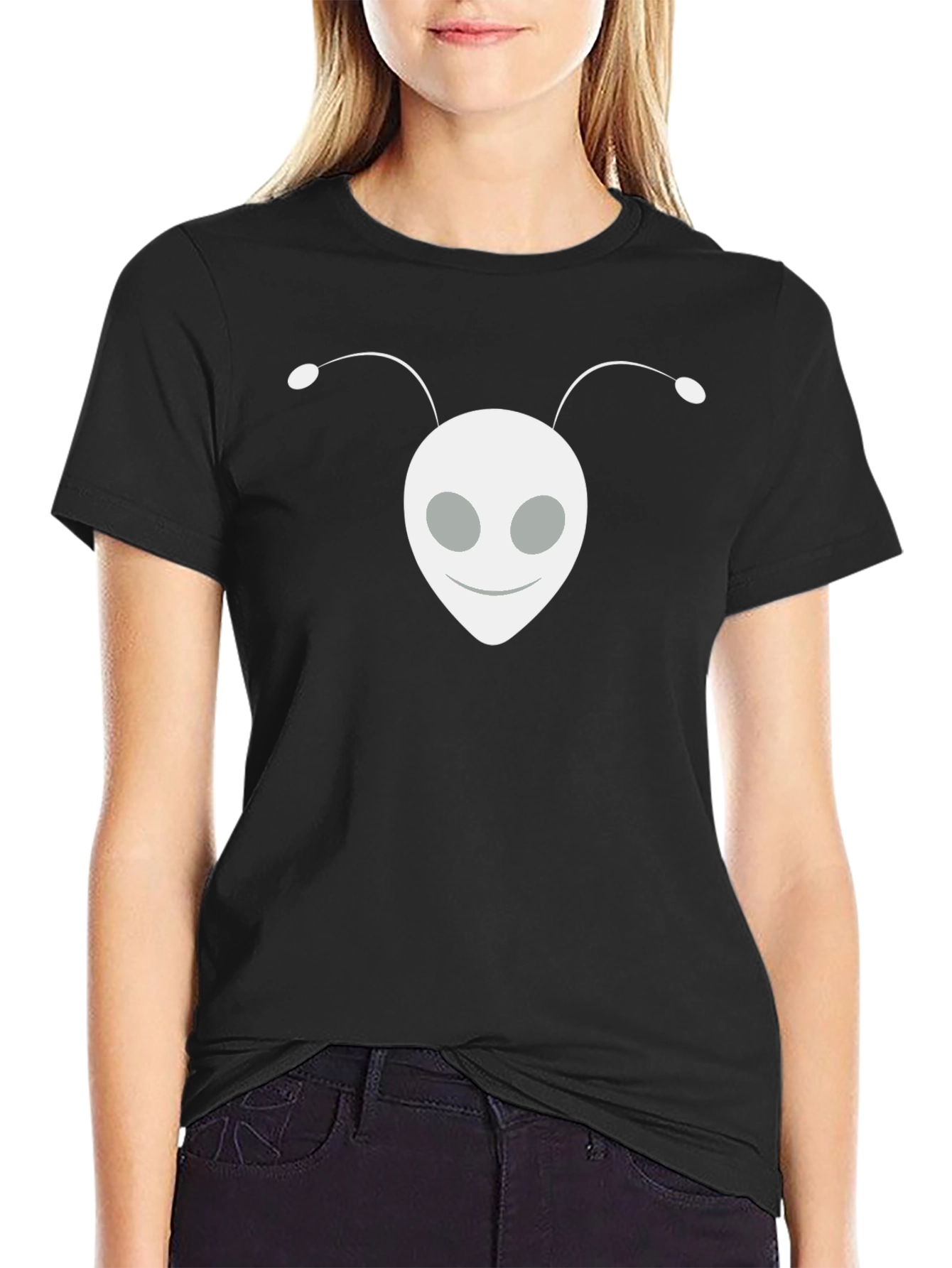 Alien Head Graphic Tee - Black Cotton Blend Shirt
