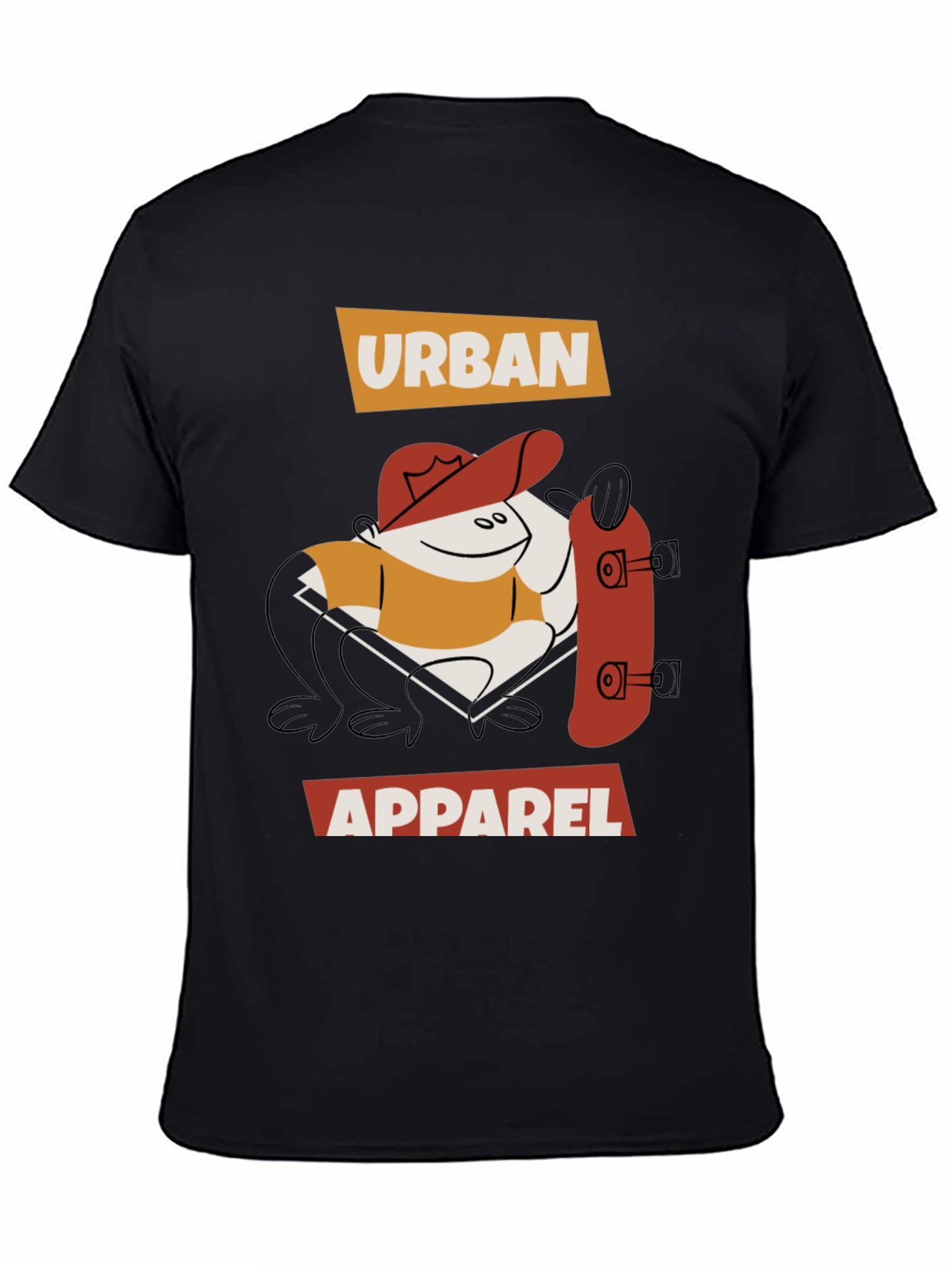 Urban Apparel Black T-Shirt with Cartoon Skater Design