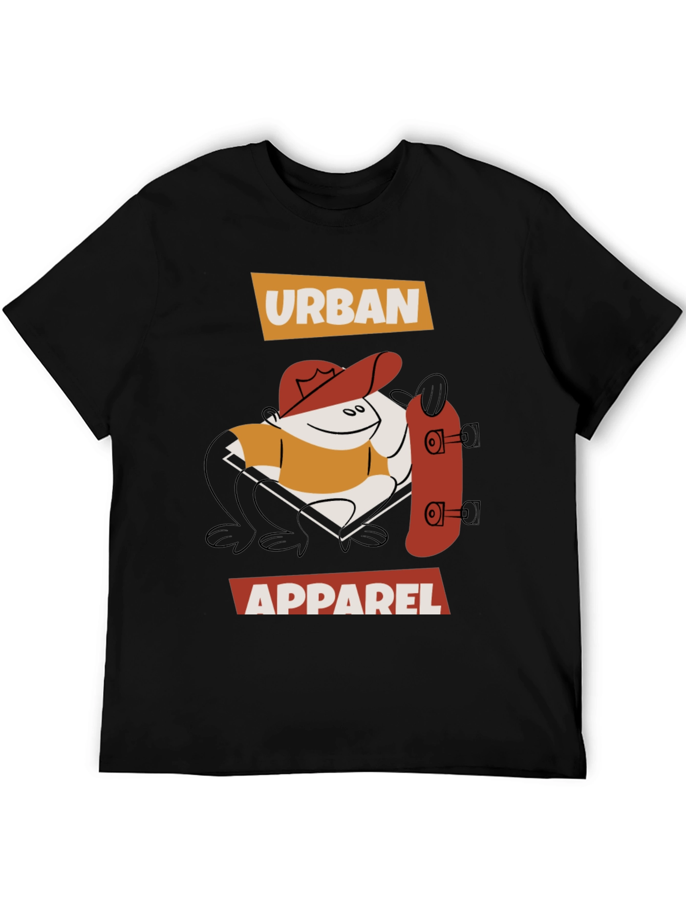 Urban Apparel Black T-Shirt with Cartoon Skater Design