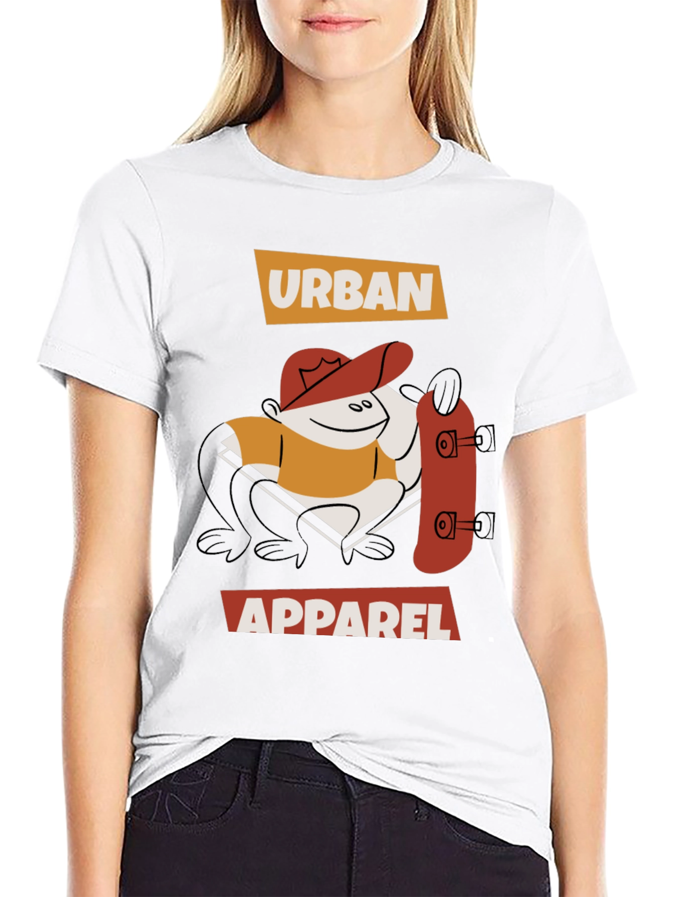 Urban Apparel Black T-Shirt with Cartoon Skater Design
