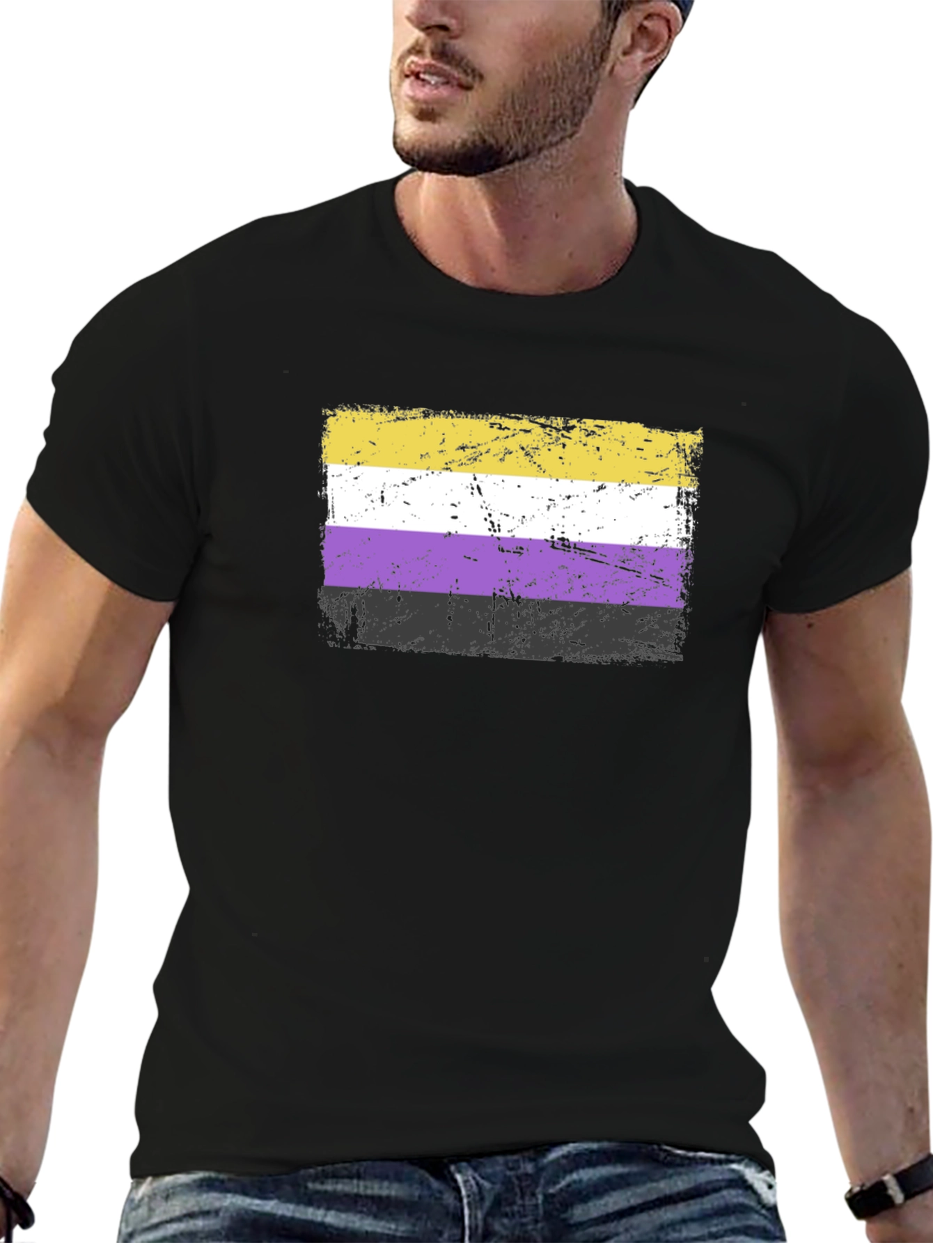Nonbinary Pride Flag T-Shirt - Grunge Style