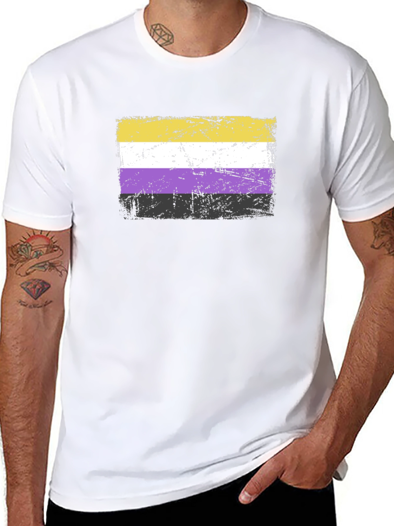 Nonbinary Pride Flag T-Shirt - Grunge Style